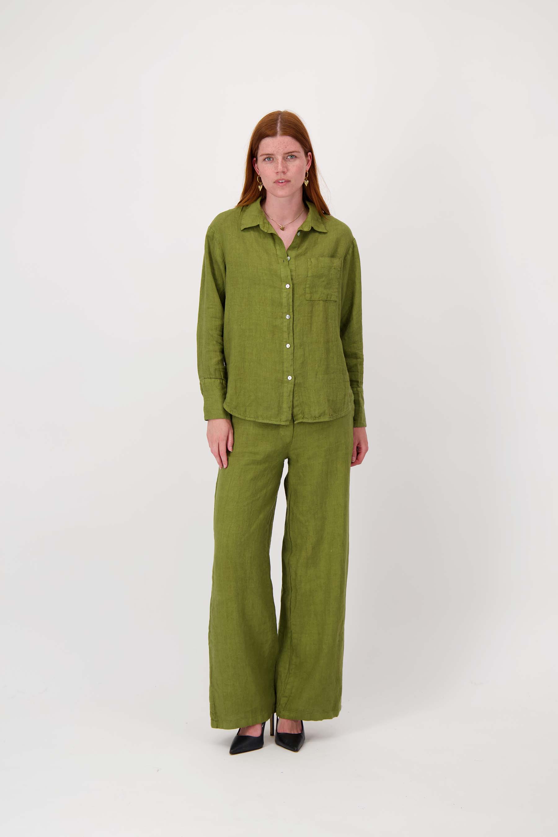 100% linnen lange blouse | light mossgreen - Image 2