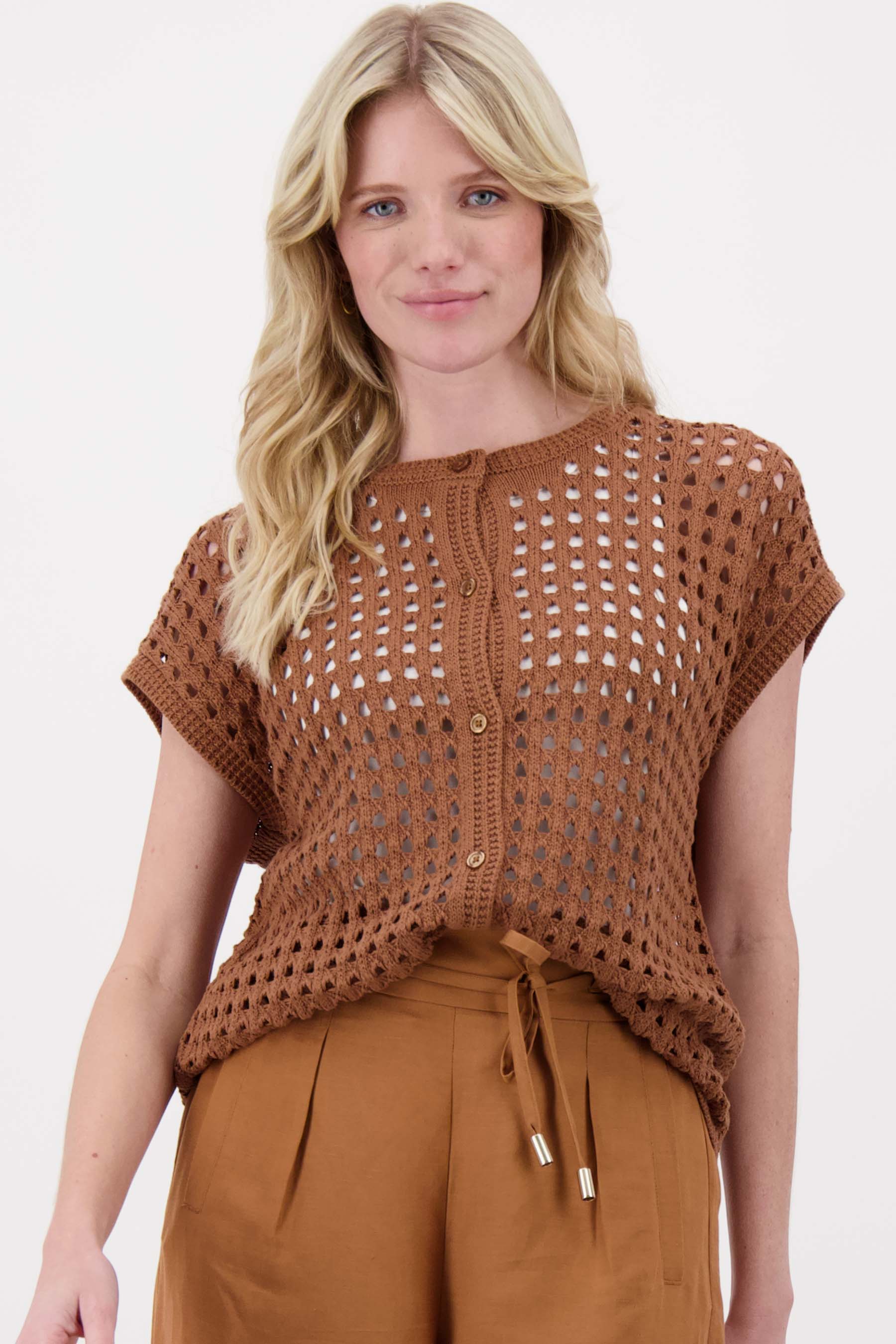 ajour vestje mouwloos | warm camel