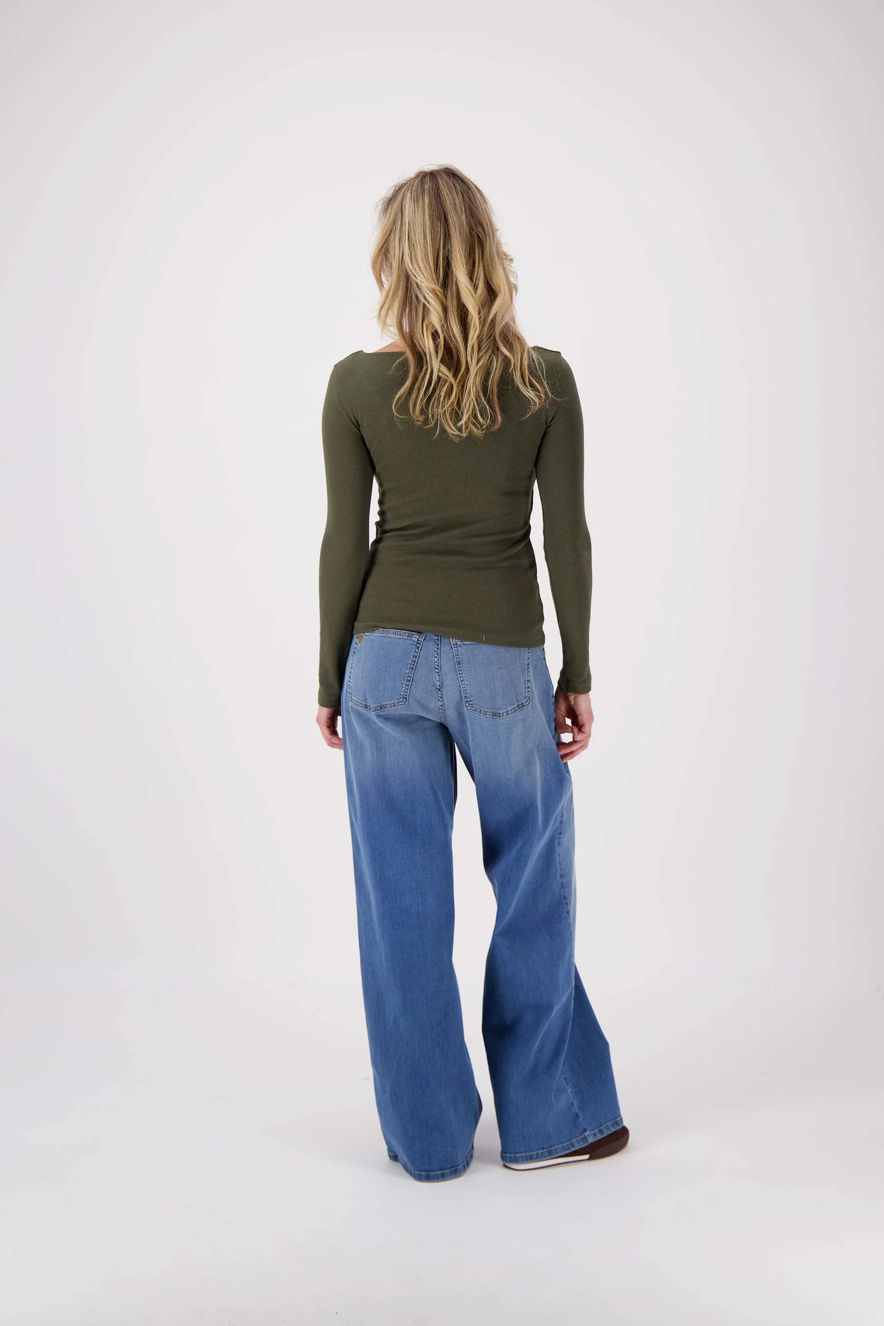 basic rib V hals top met stretch | moss green - Image 4
