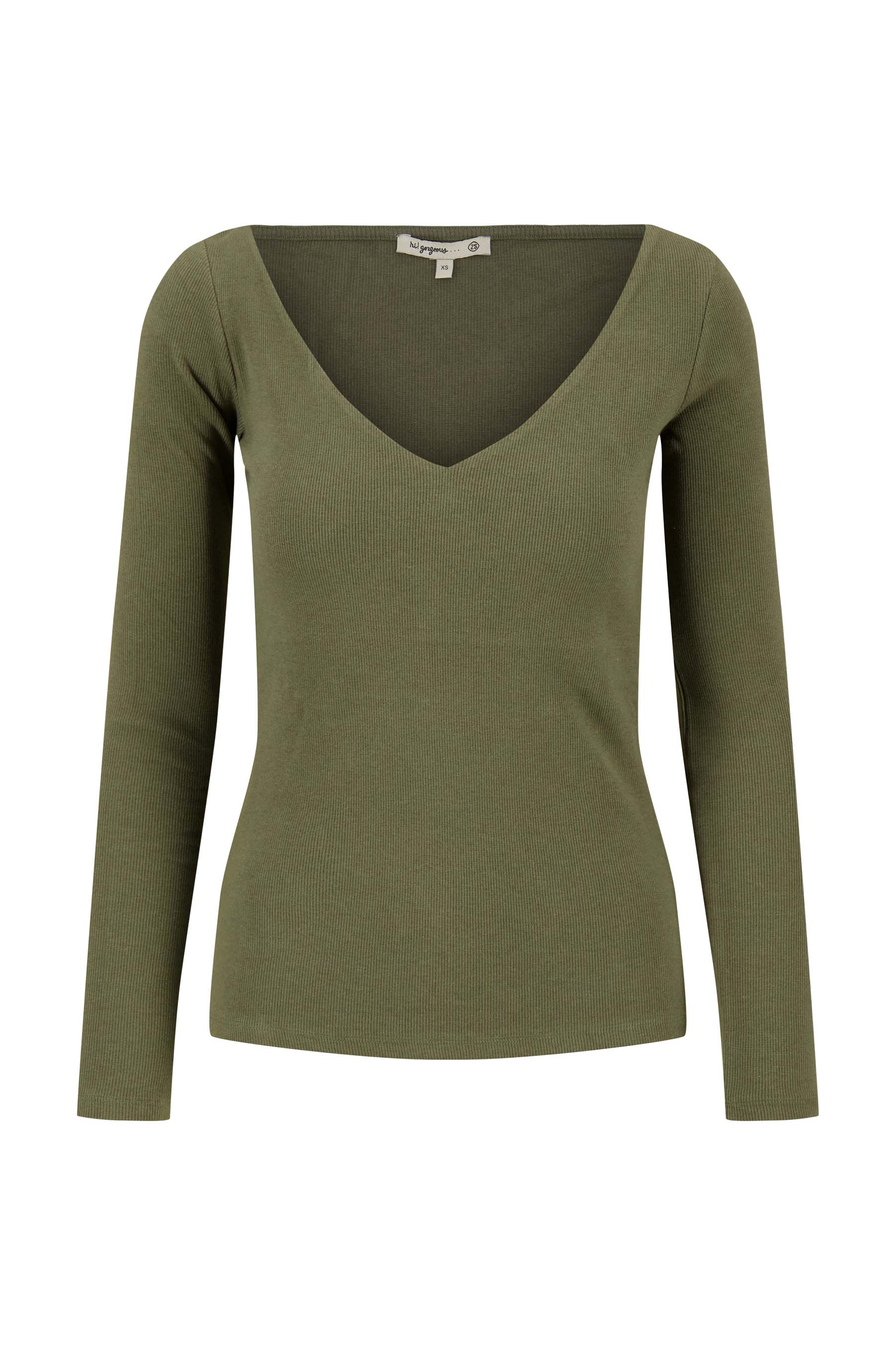 basic rib V hals top met stretch | moss green - Image 6