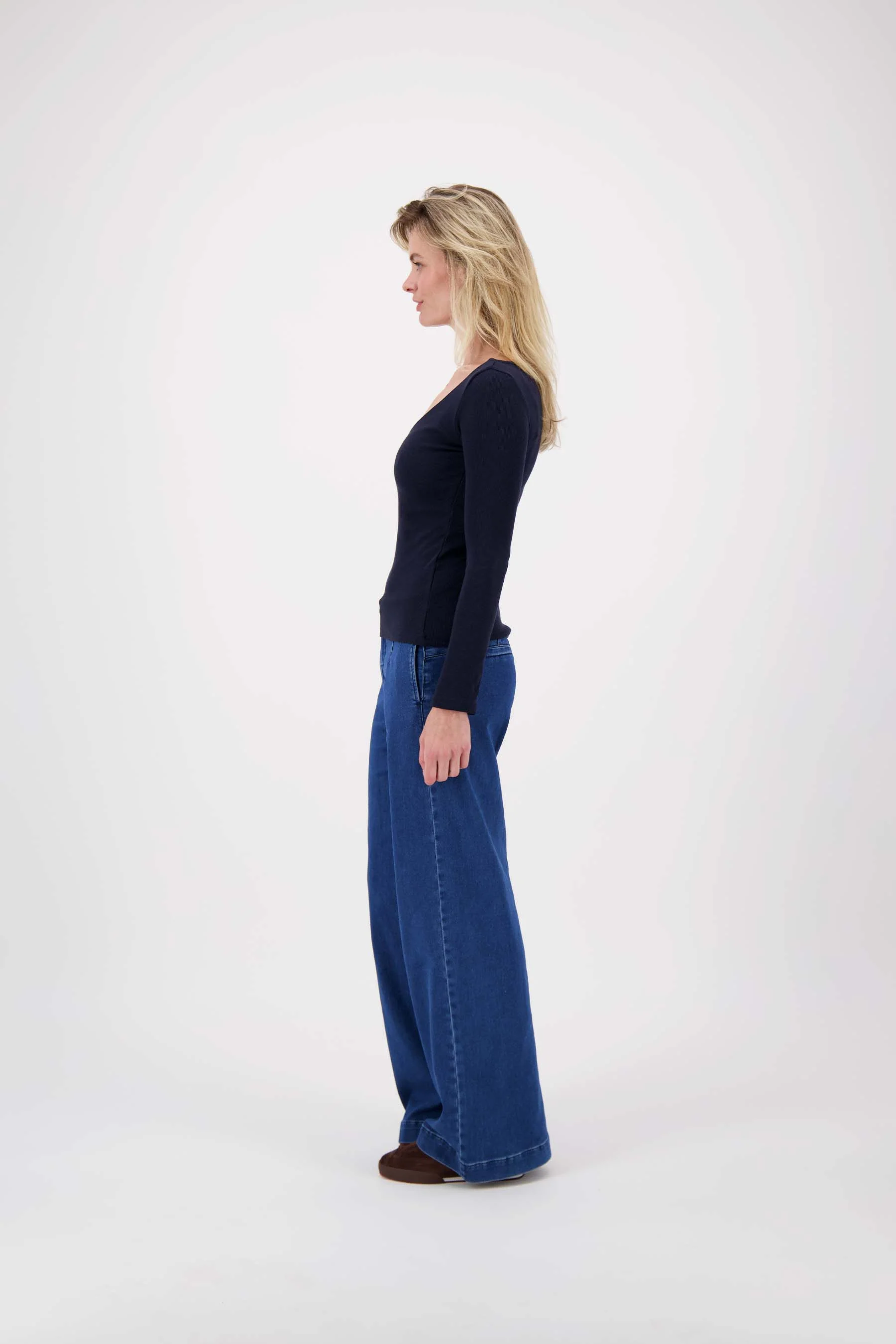 basic rib V hals top met stretch | navy - Image 4