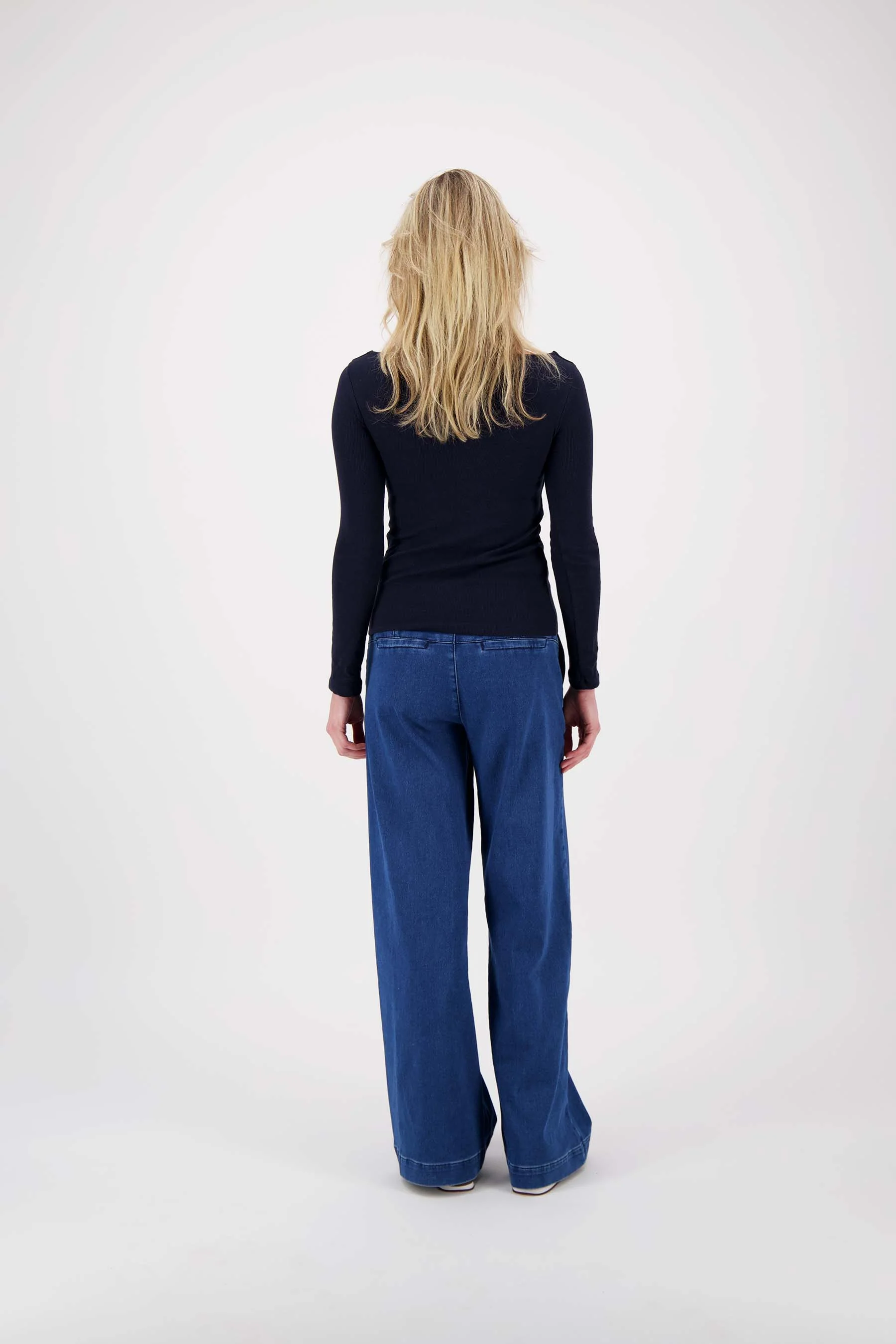 basic rib V hals top met stretch | navy - Image 5