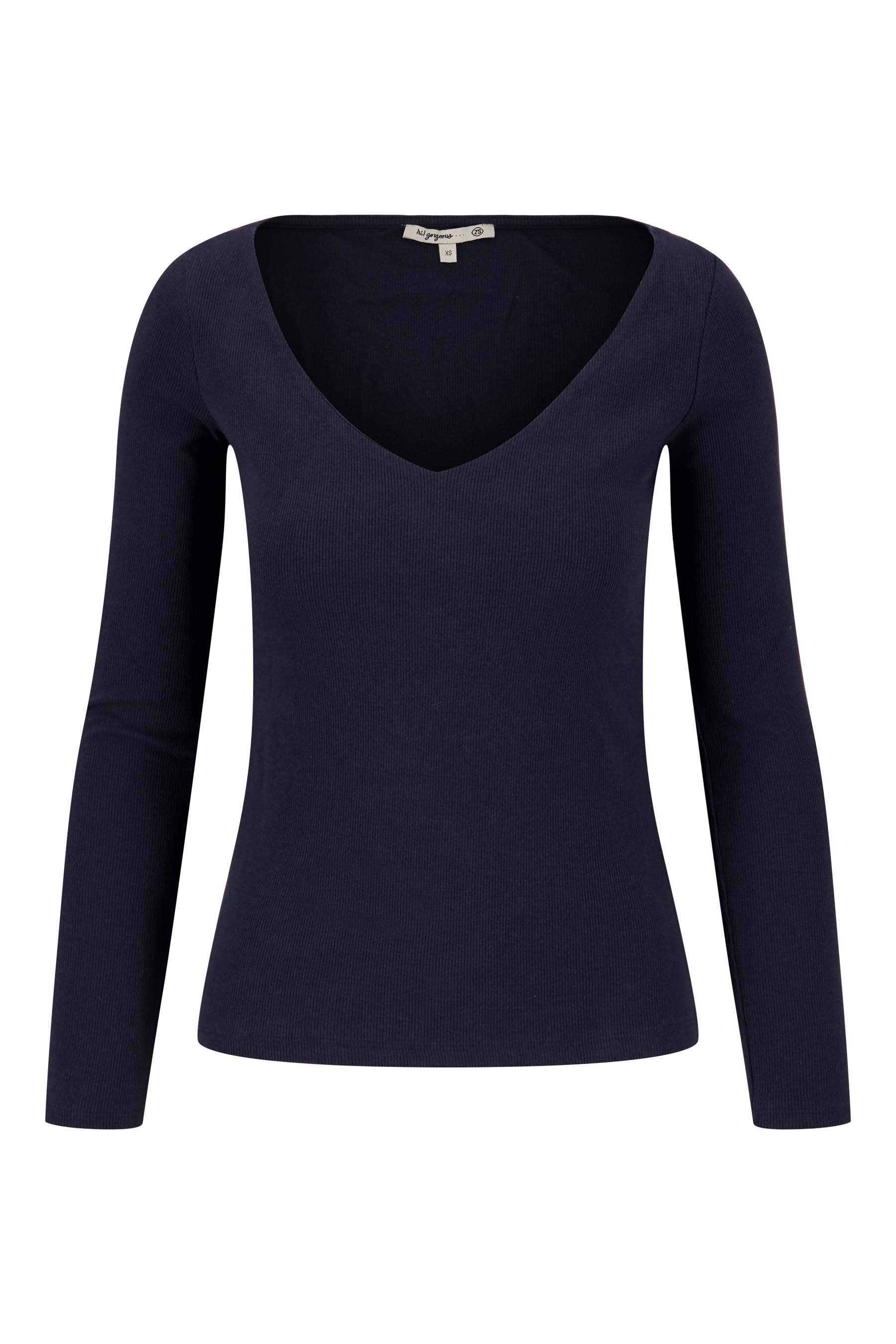 basic rib V hals top met stretch | navy - Image 6