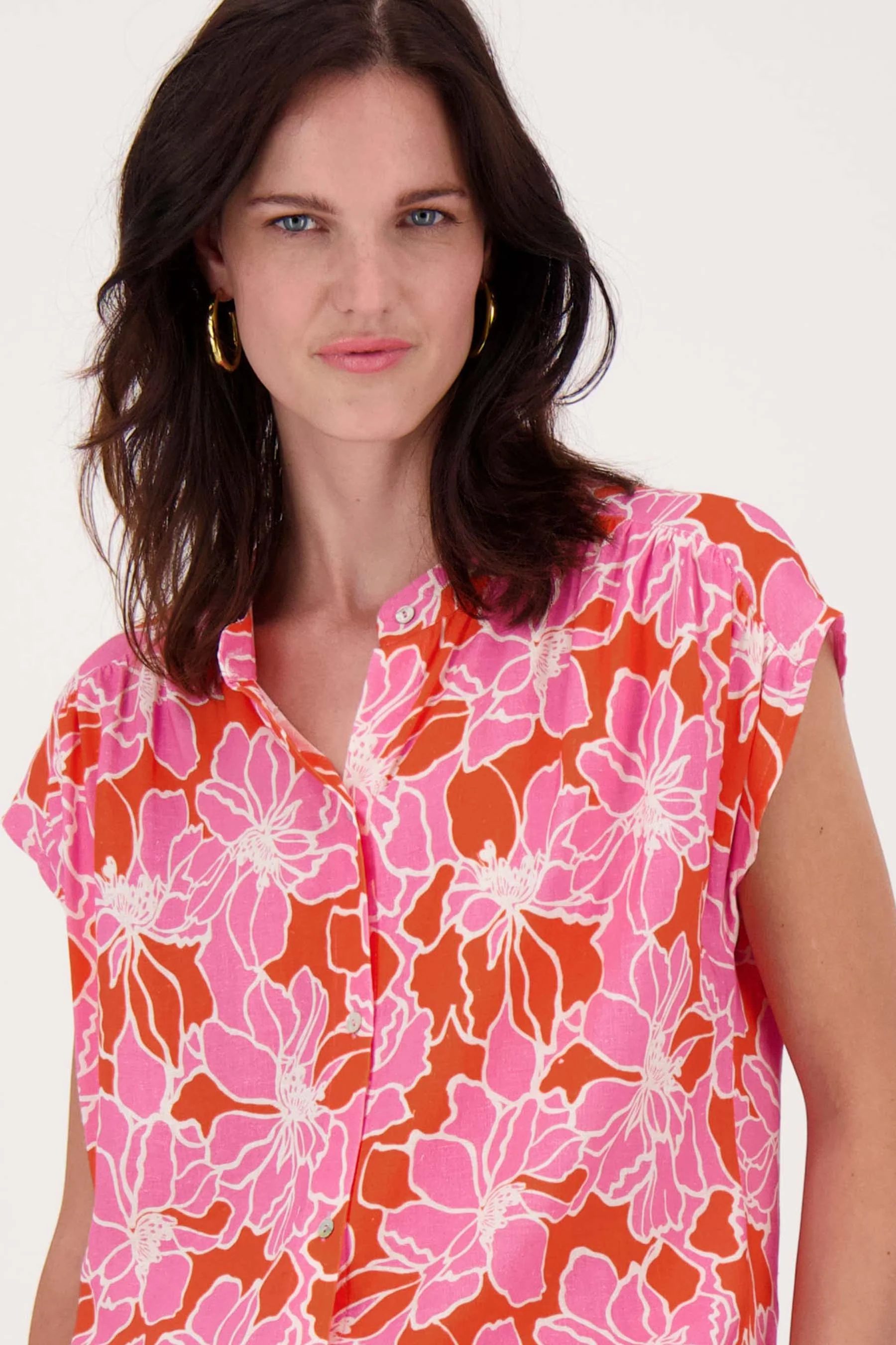 blouse met bloemen print | fel roze / oranje