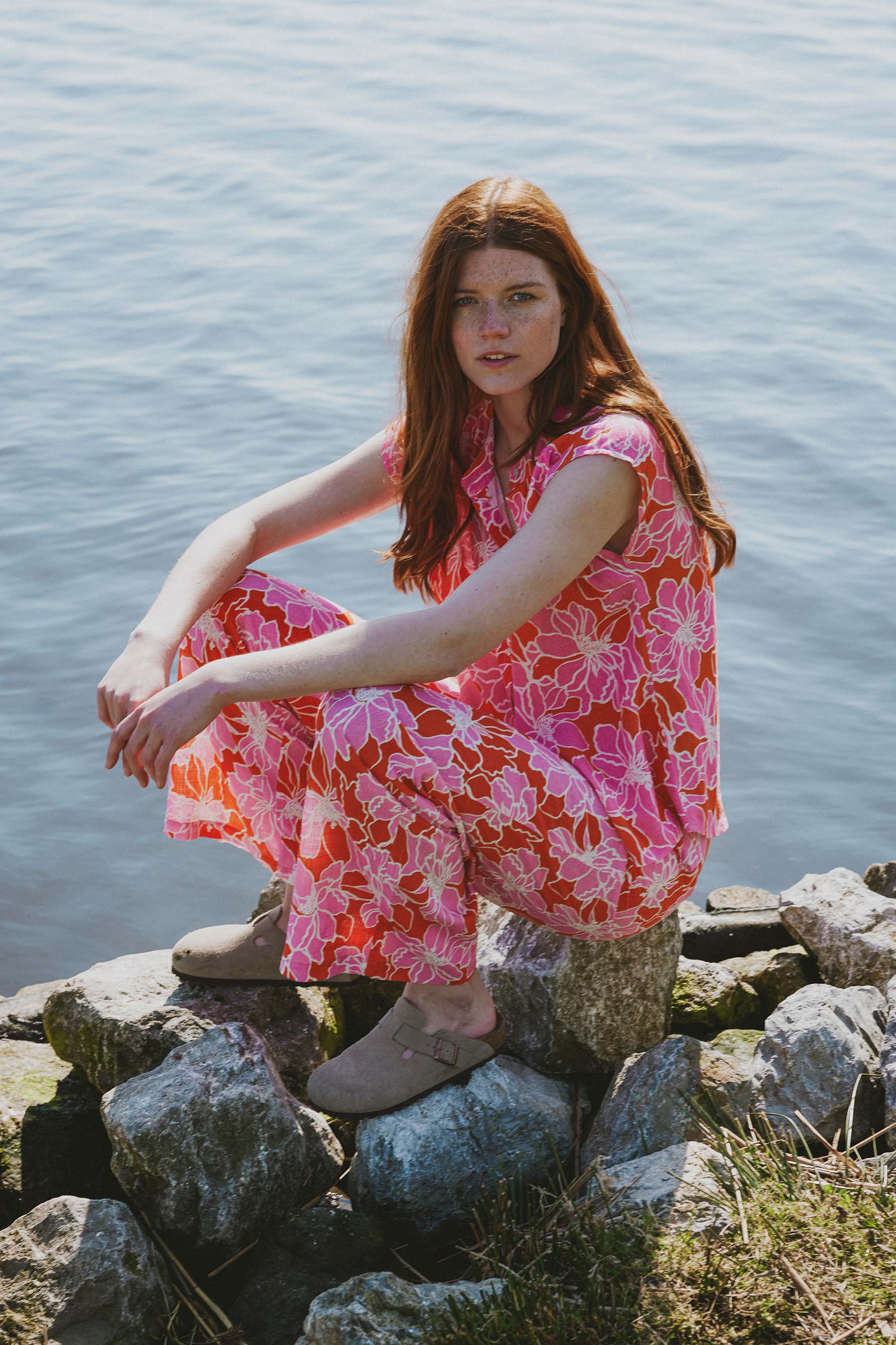 blouse met bloemen print | fel roze / oranje - Image 2