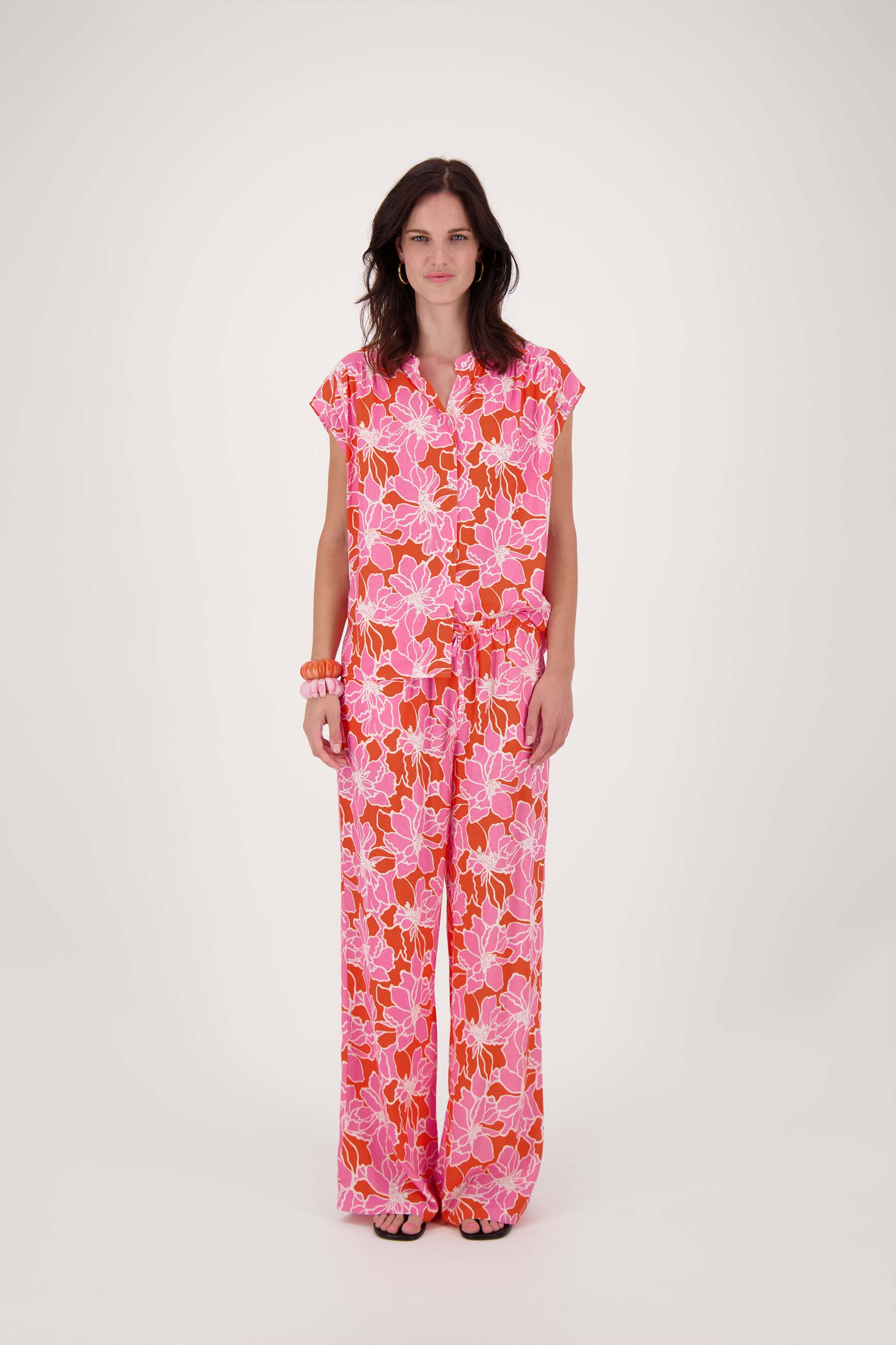 blouse met bloemen print | fel roze / oranje - Image 3