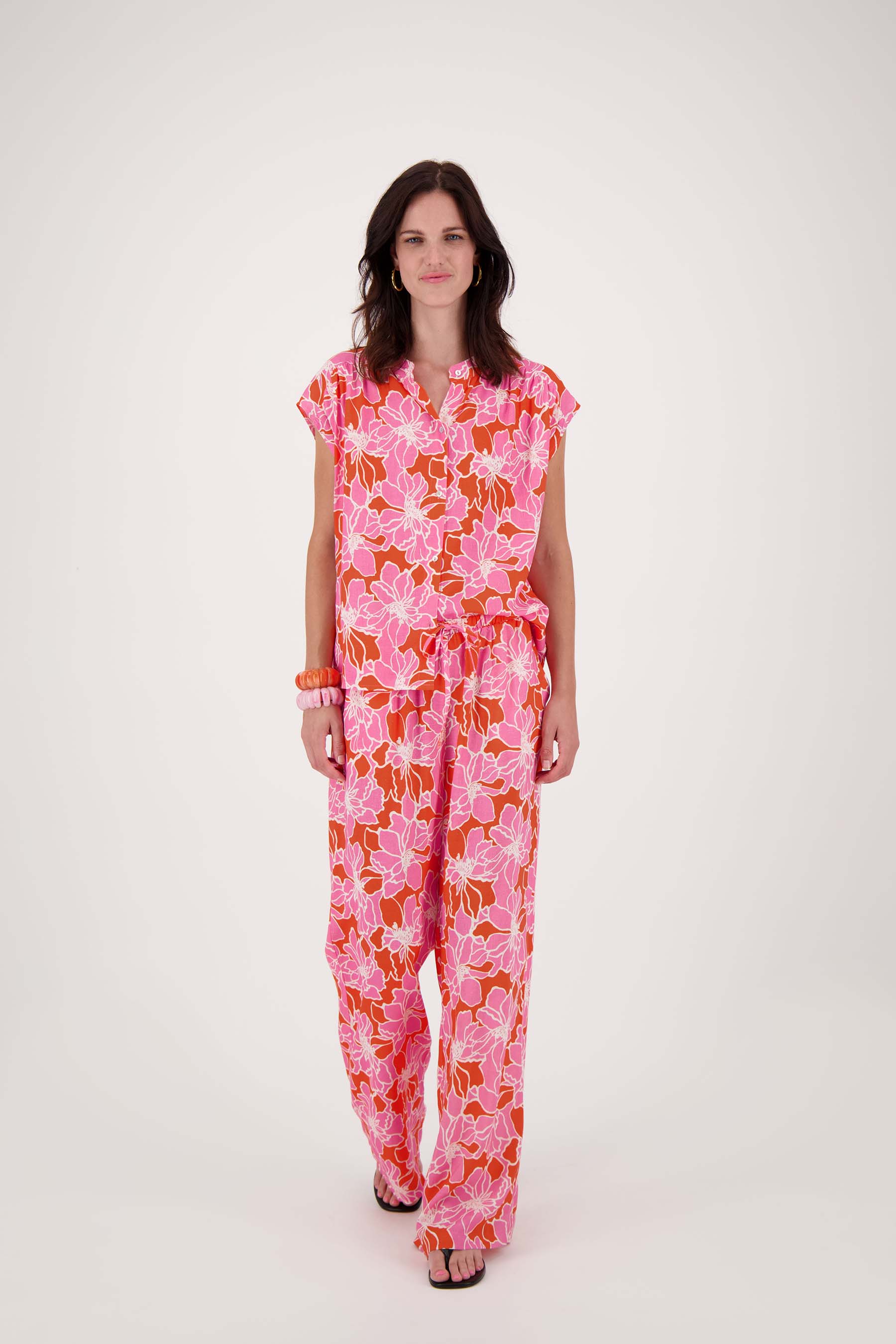 blouse met bloemen print | fel roze / oranje - Image 4
