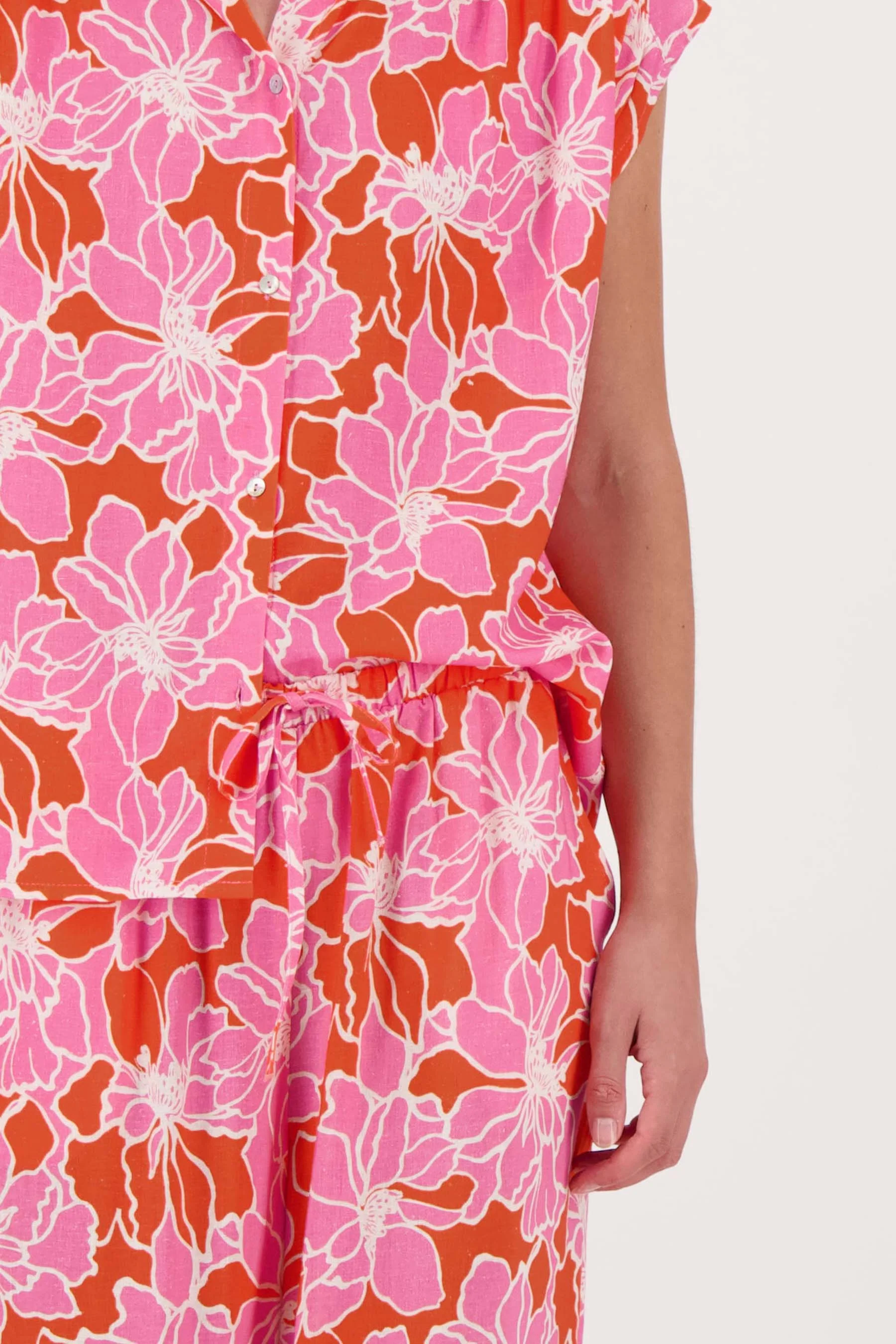 blouse met bloemen print | fel roze / oranje - Image 5