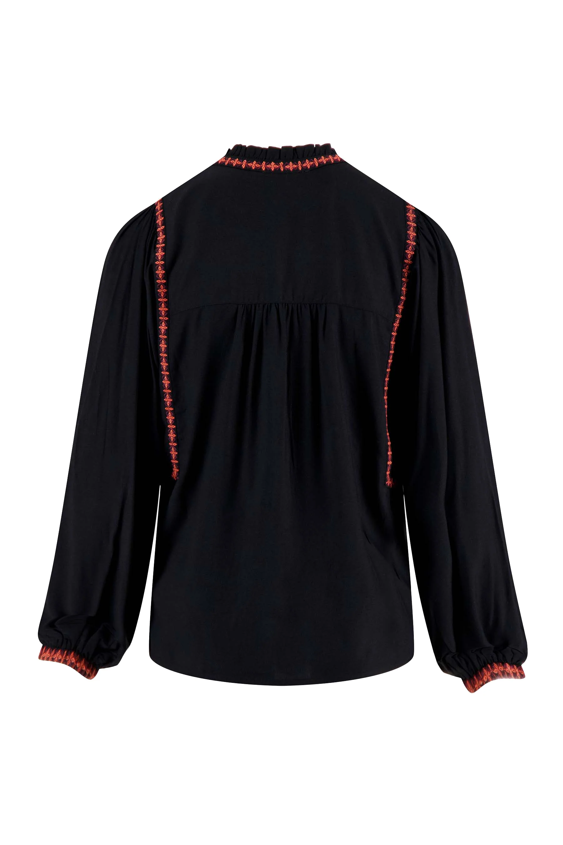 blouse met borduursels | zwart / koraalroze - Image 3