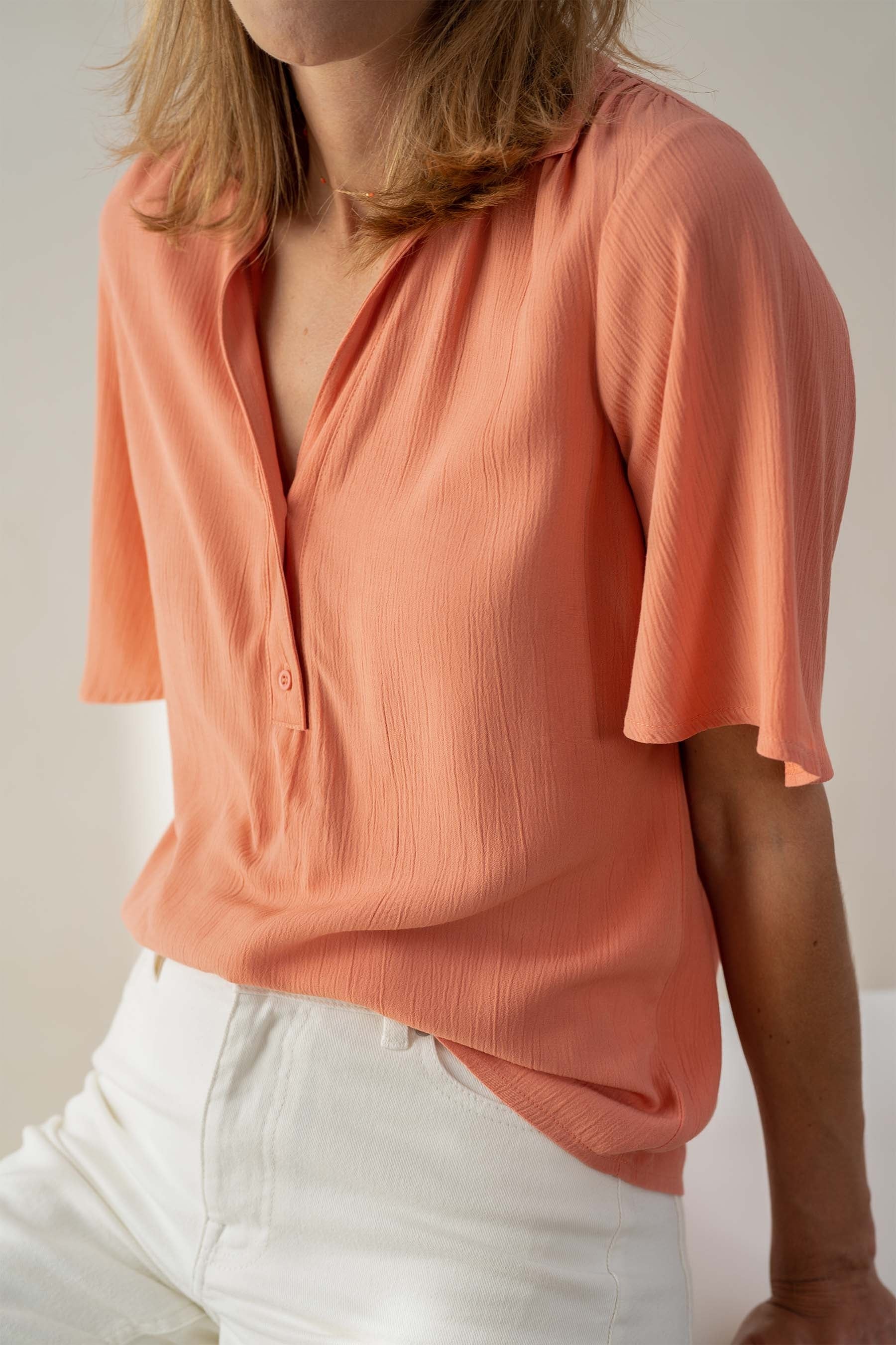 blouse met korte mouw | koraalroze - Image 3