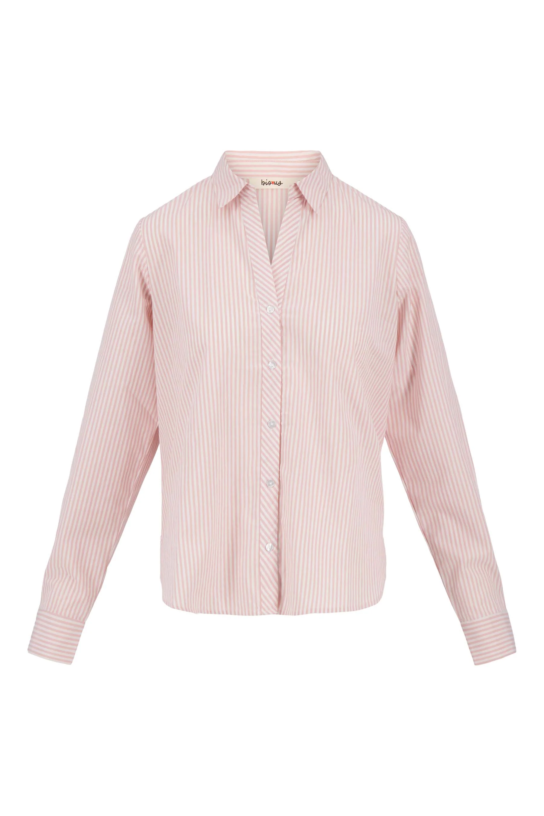 blouse streep diagonaal accent | wit / licht roze - Image 3