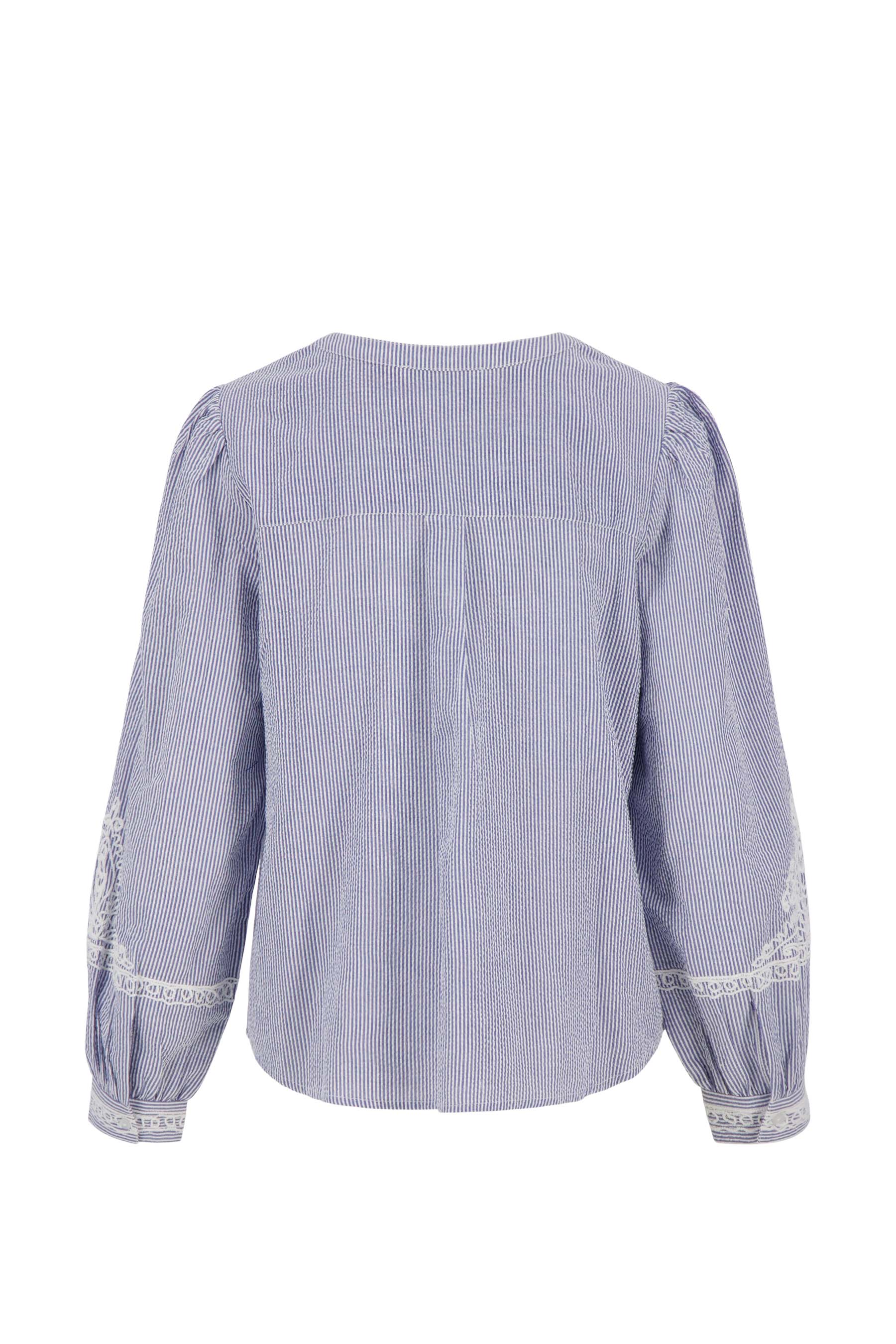 borduur blouse gestreept | wit / donkerblauw - Image 3