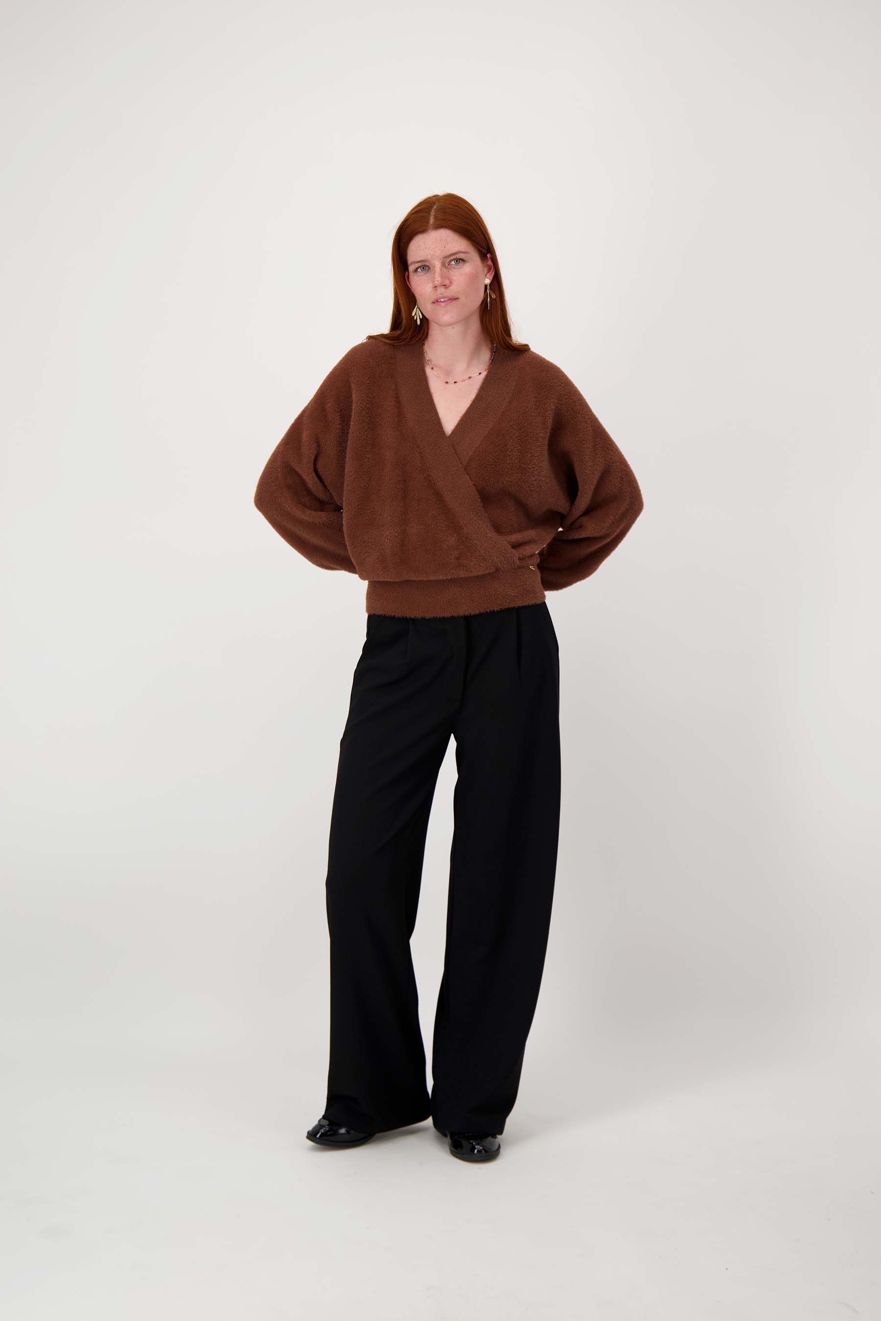broek met bandplooi detail | black
