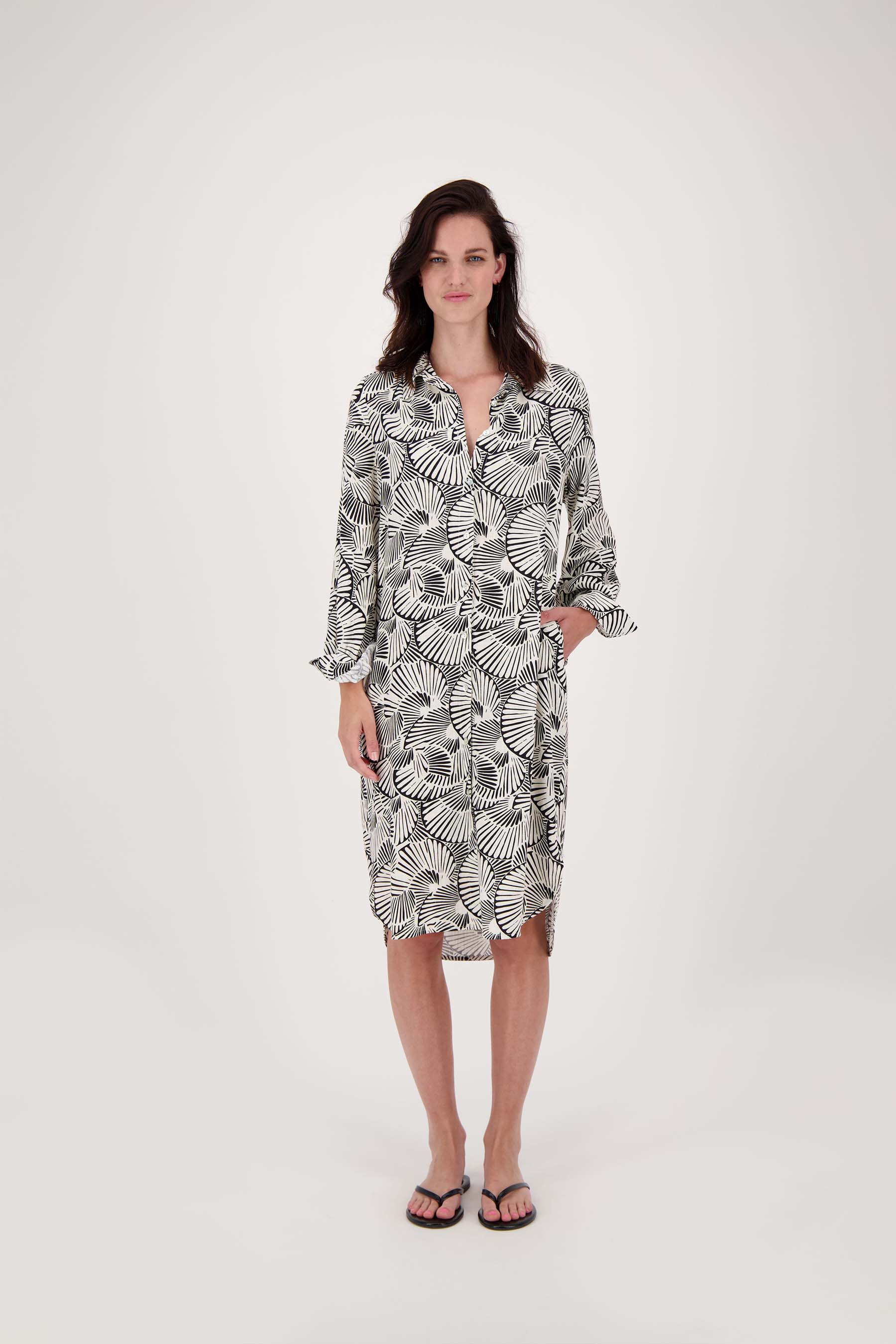 doorknoop jurk met grafische print | off white / zwart