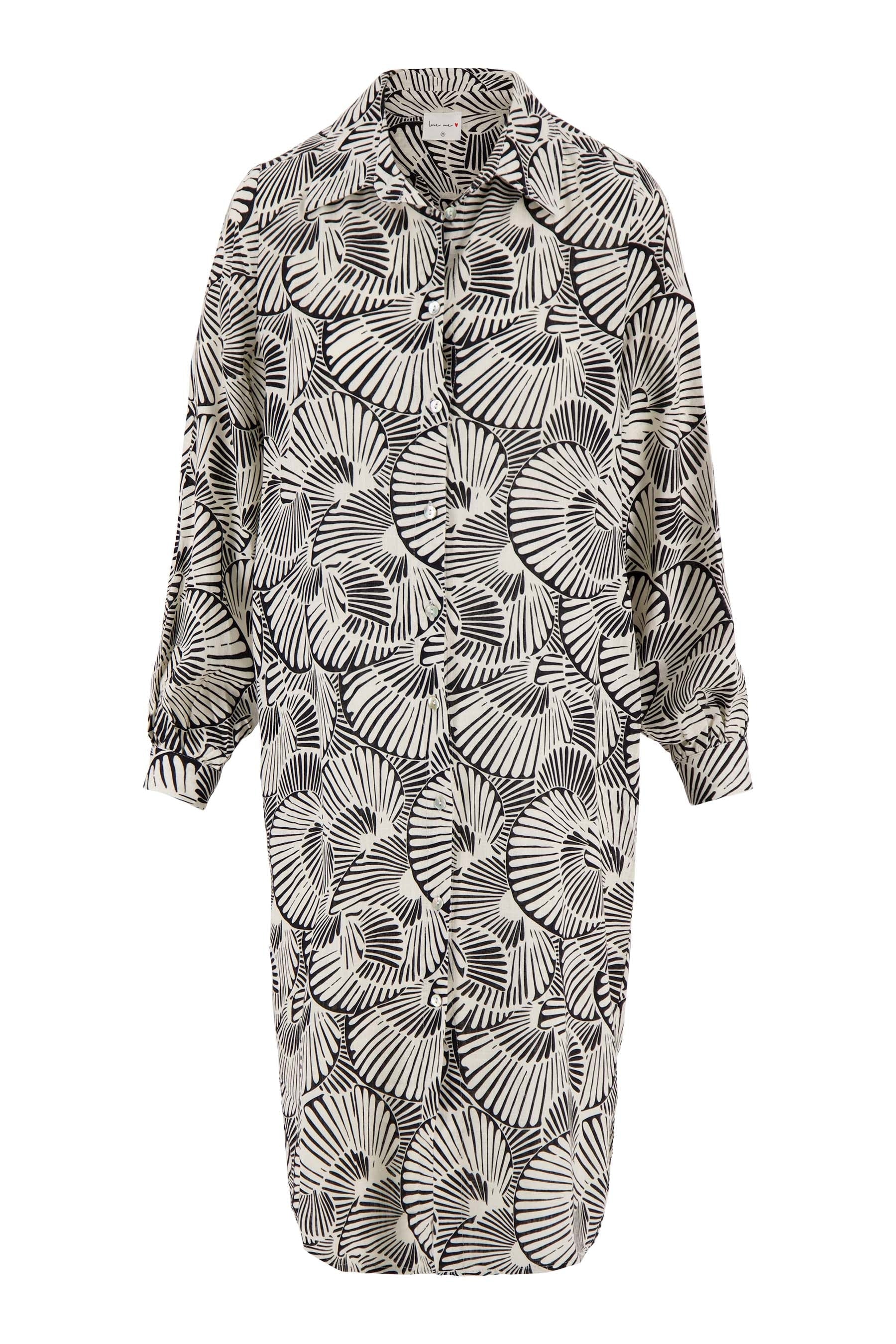 doorknoop jurk met grafische print | off white / zwart - Image 5
