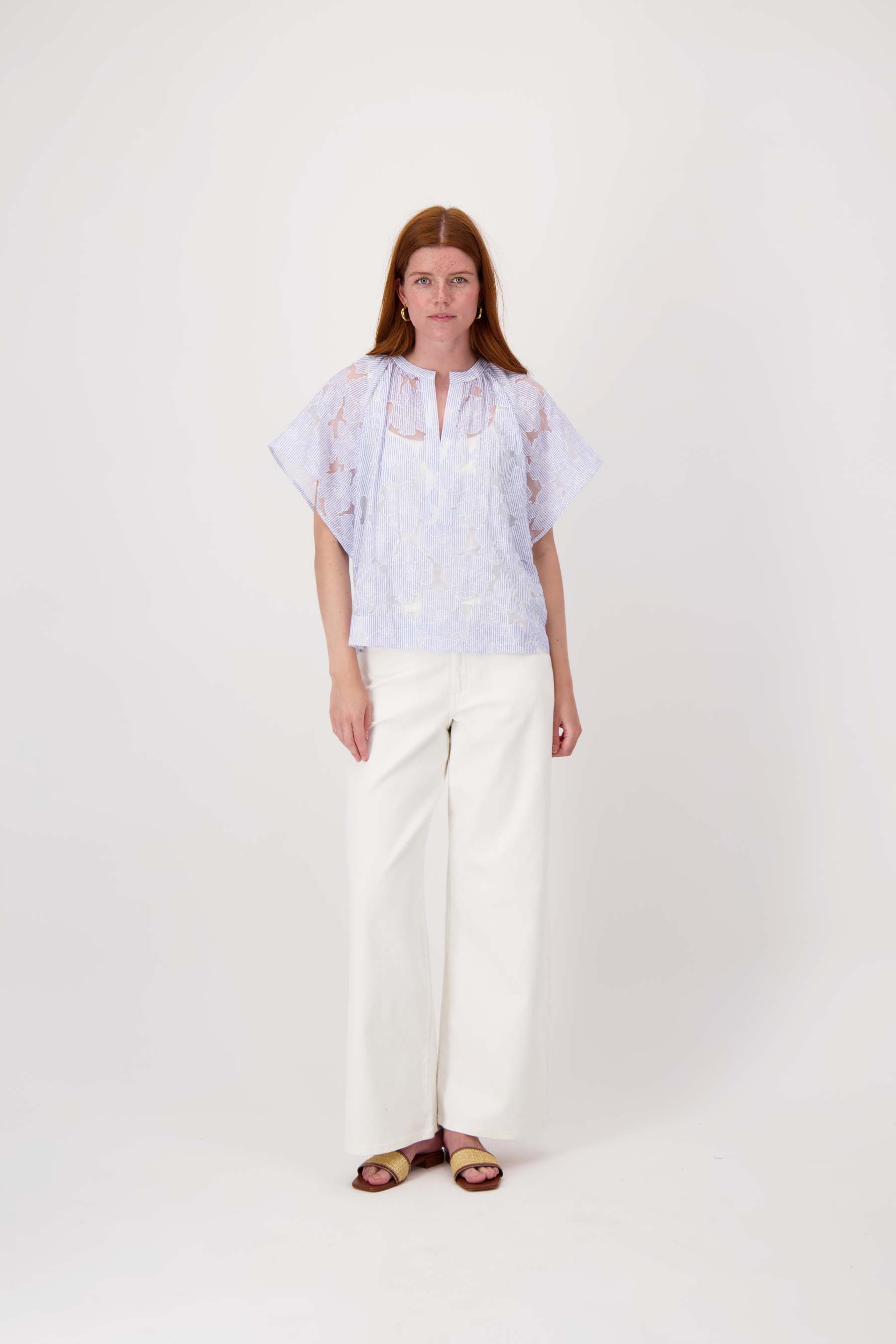 gestreepte organza blouse | mid blue/ off white - Image 3