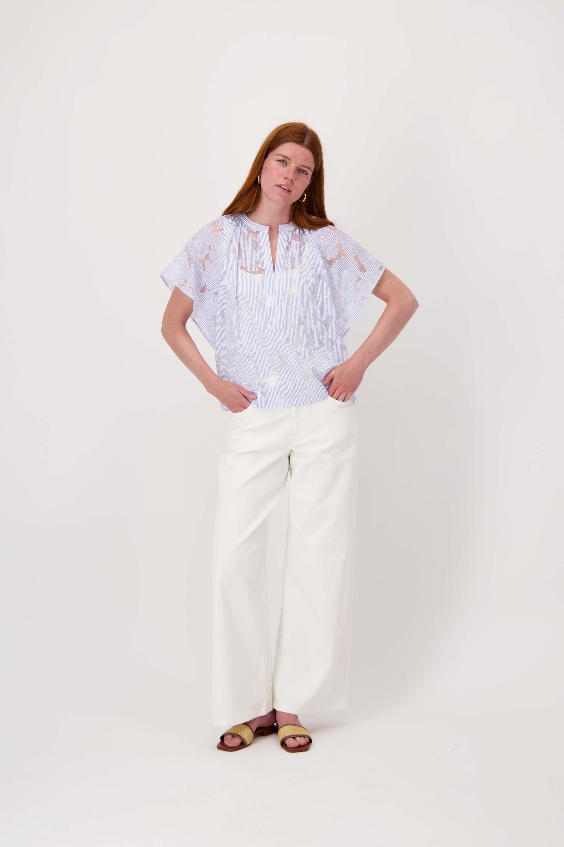 gestreepte organza blouse | mid blue/ off white - Image 4
