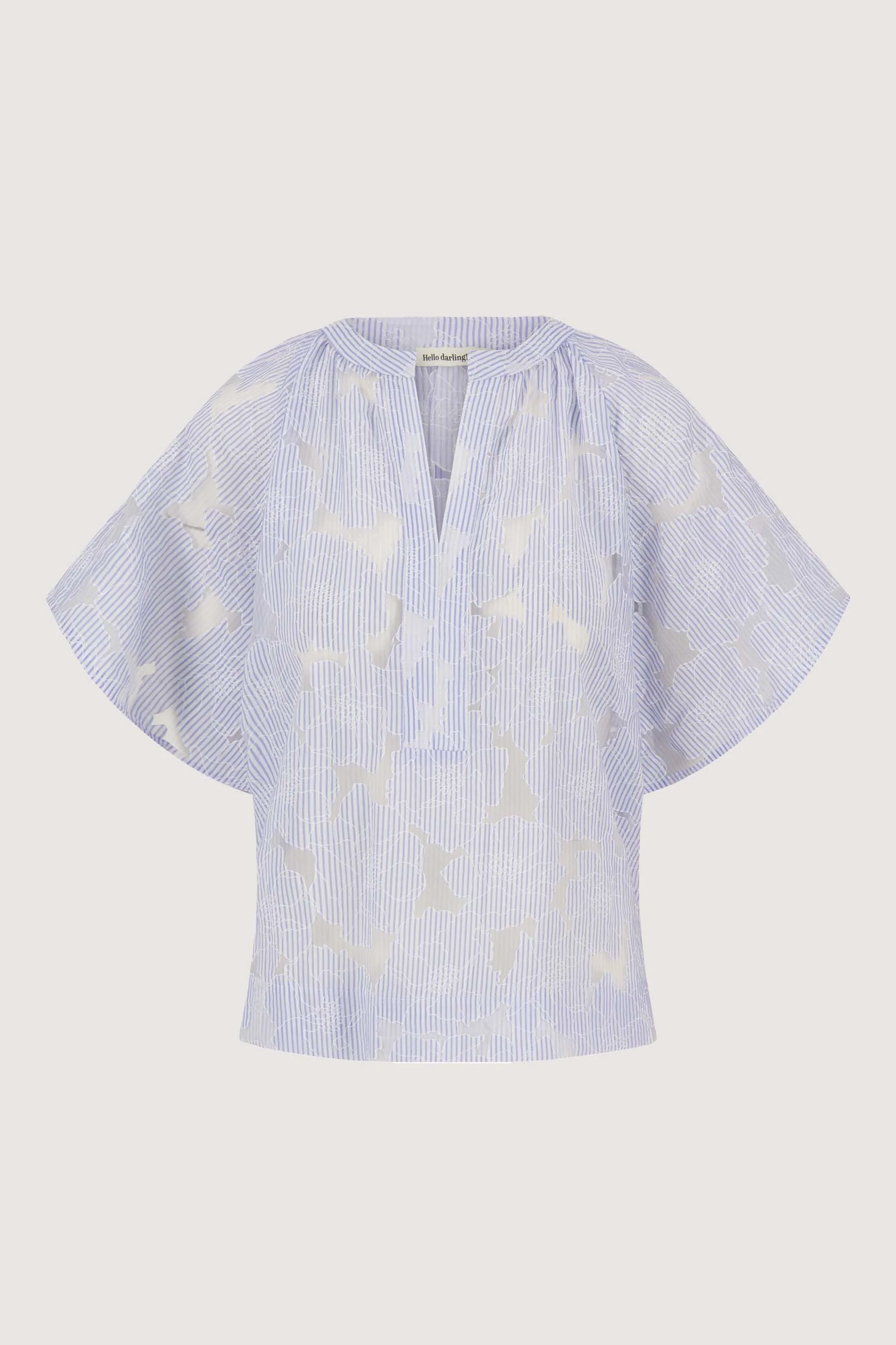 gestreepte organza blouse | mid blue/ off white - Image 5