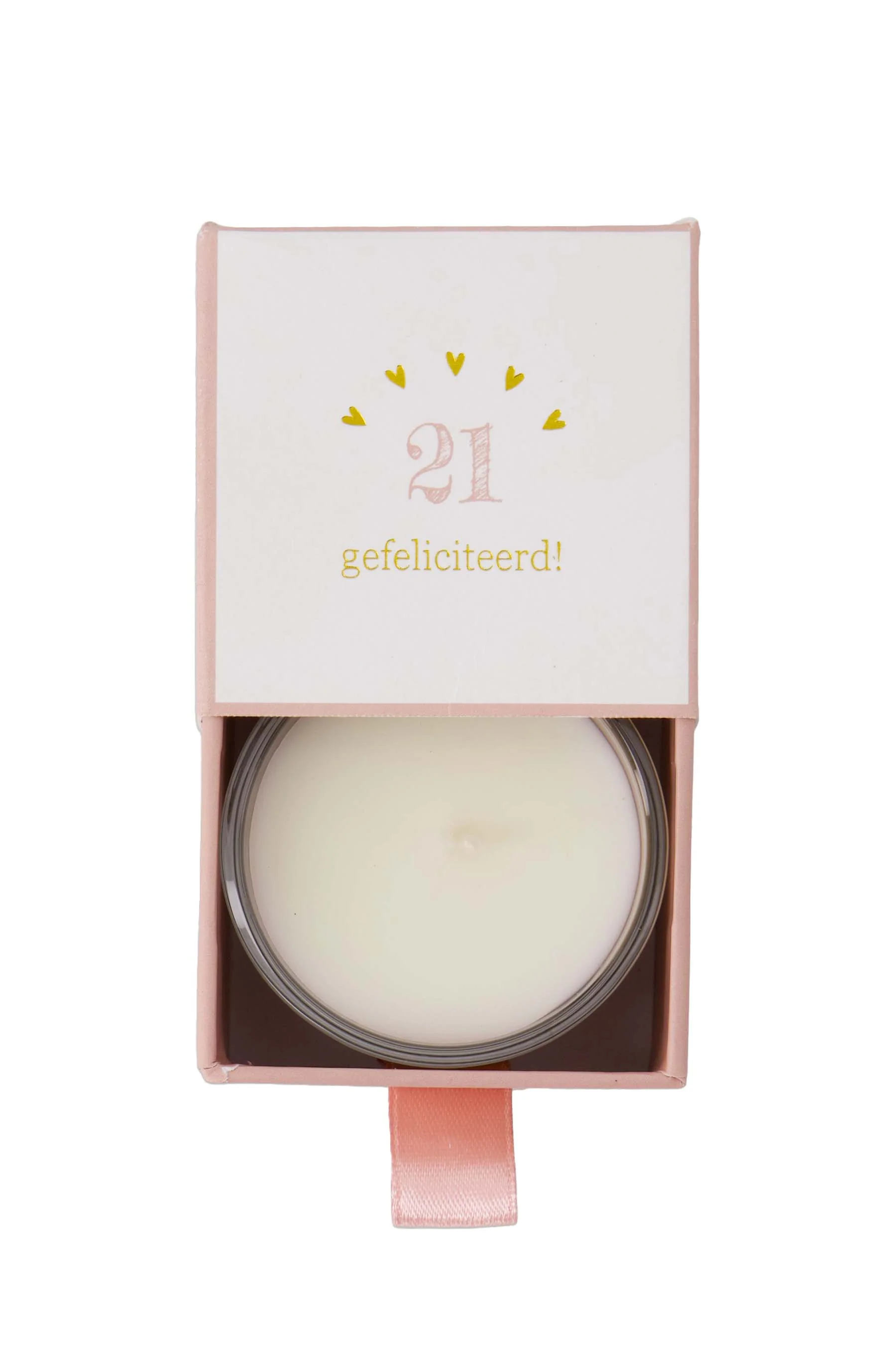 geurkaars glas in doosje 21 gefeliciteerd | white / light pink