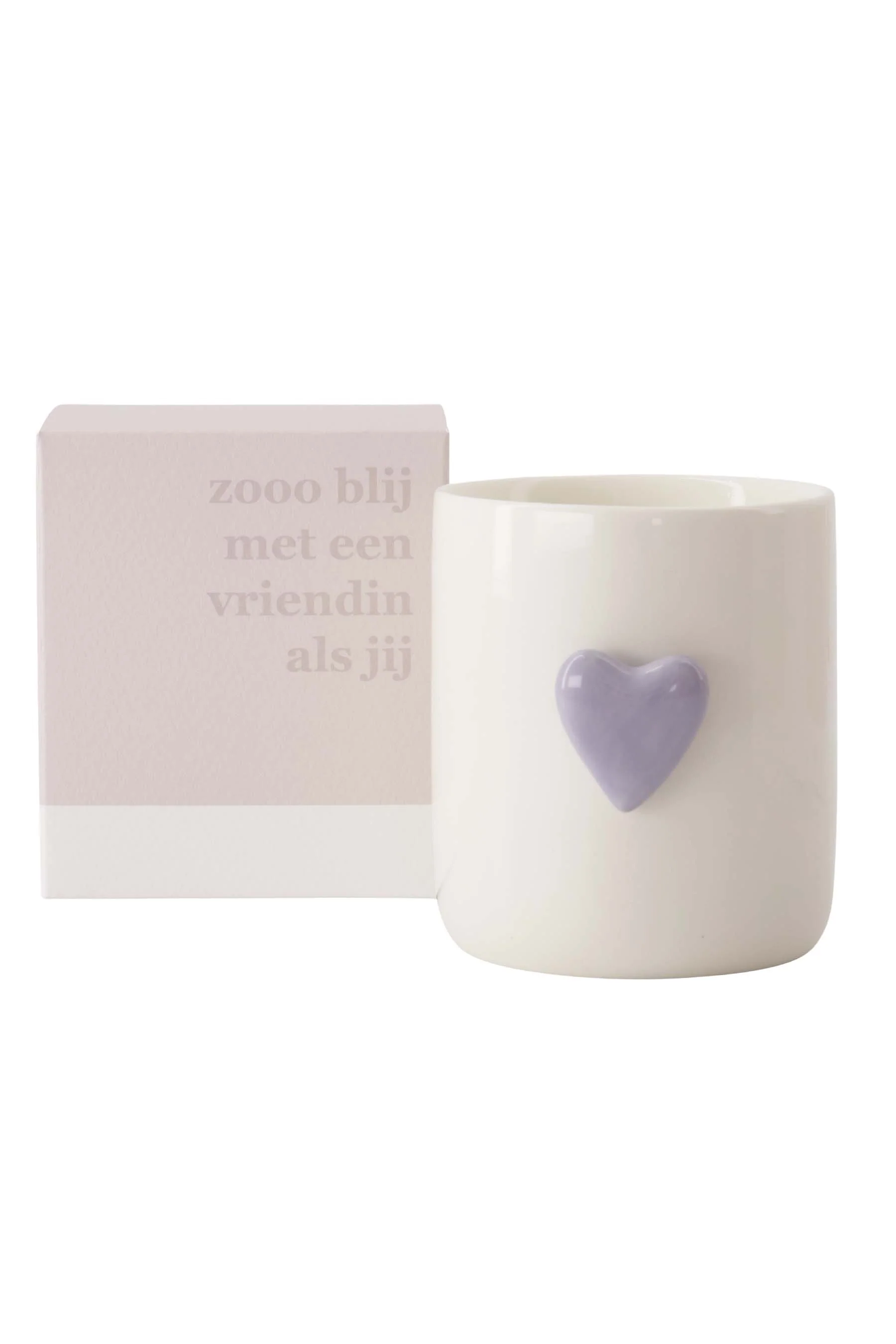 geurkaars keramiek hart in doosje zo blij met een vriendin als jij | wit / lila / zand