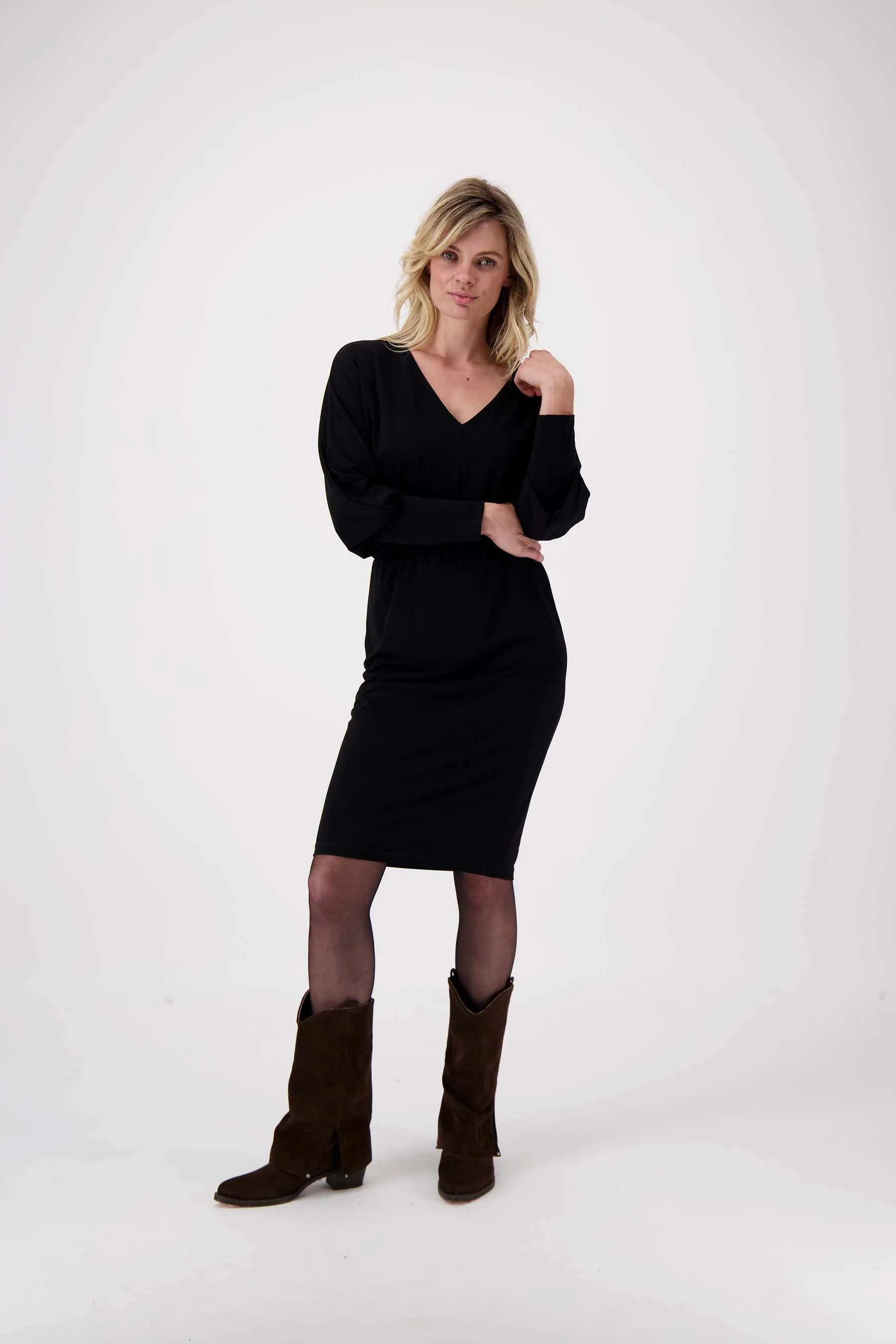jersey jurk V-hals | black