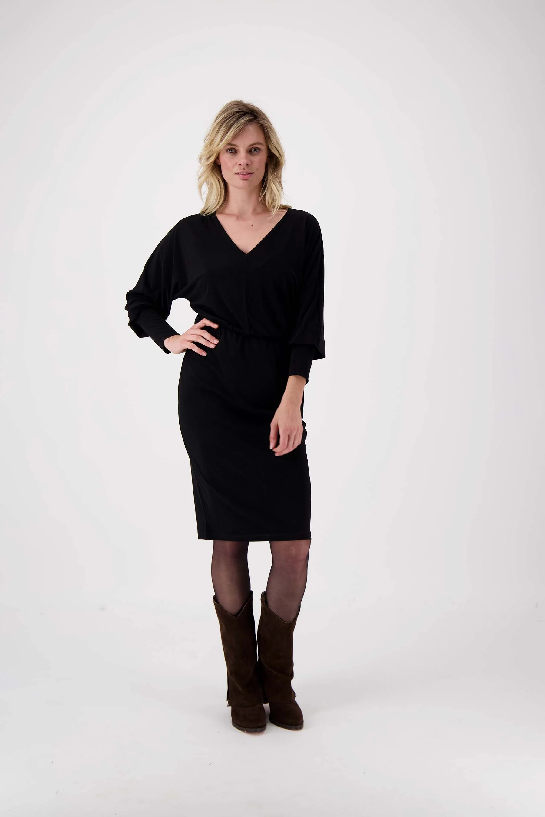 jersey jurk V-hals | black - Image 2