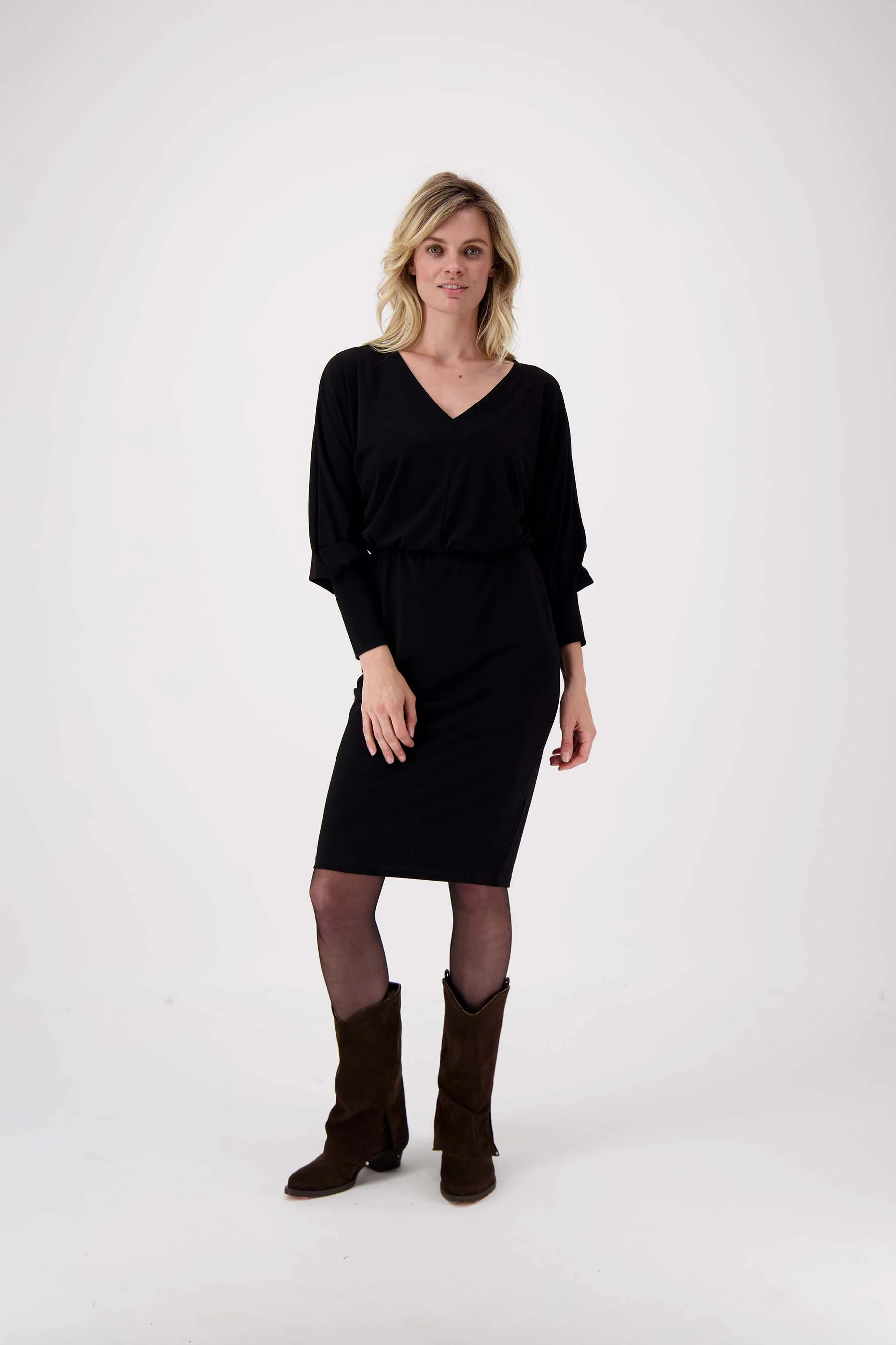jersey jurk V-hals | black - Image 3