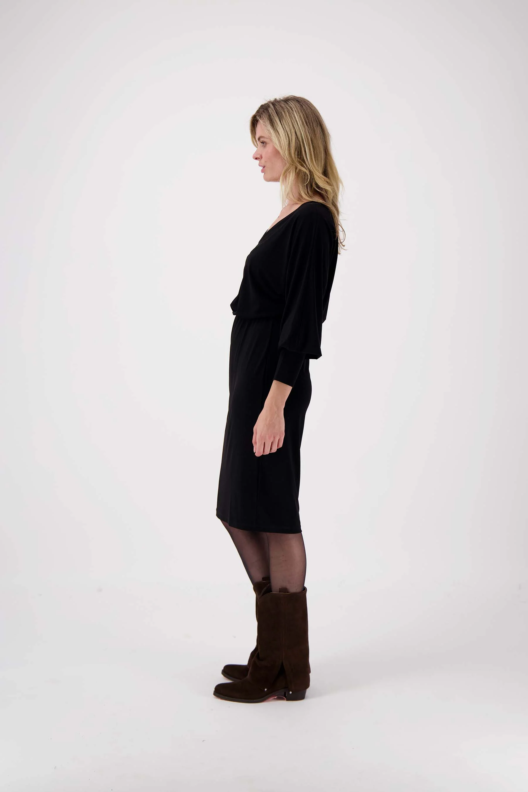jersey jurk V-hals | black - Image 4
