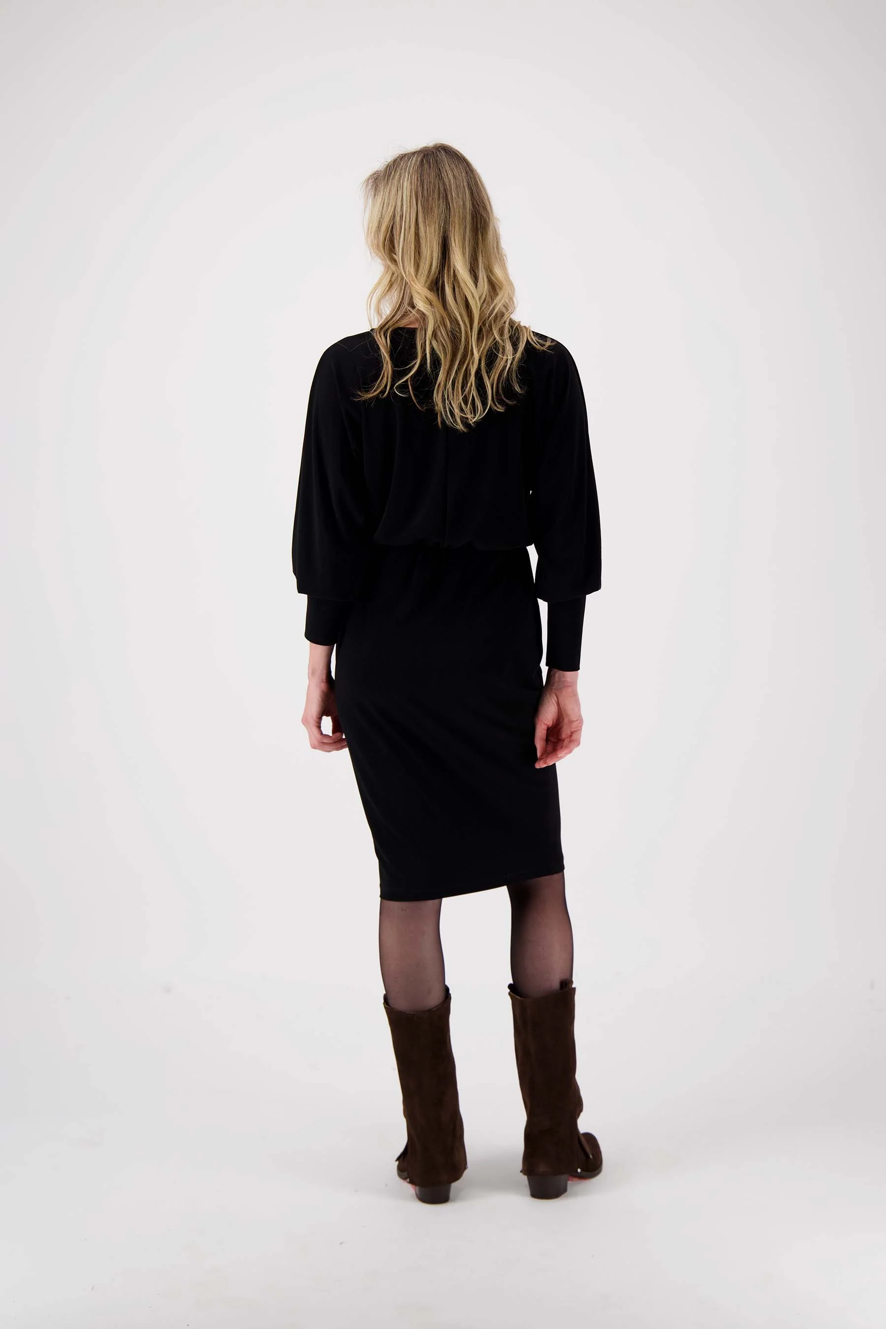 jersey jurk V-hals | black - Image 5