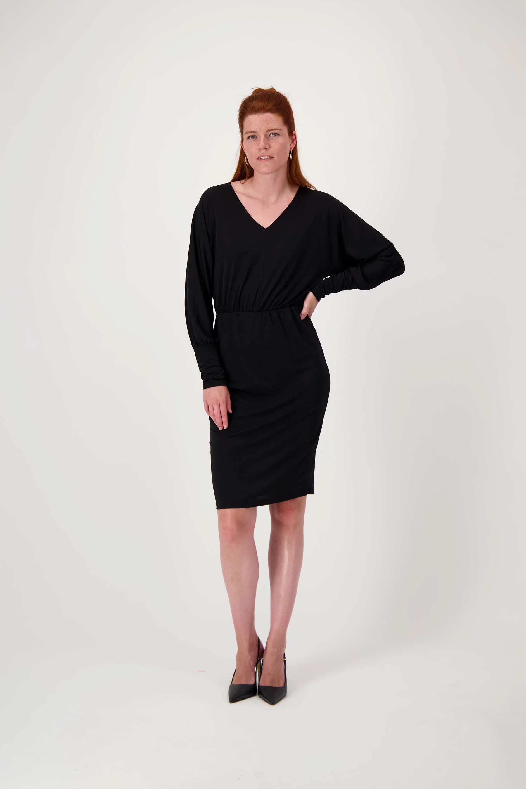 jersey jurk V-hals | black - Image 7