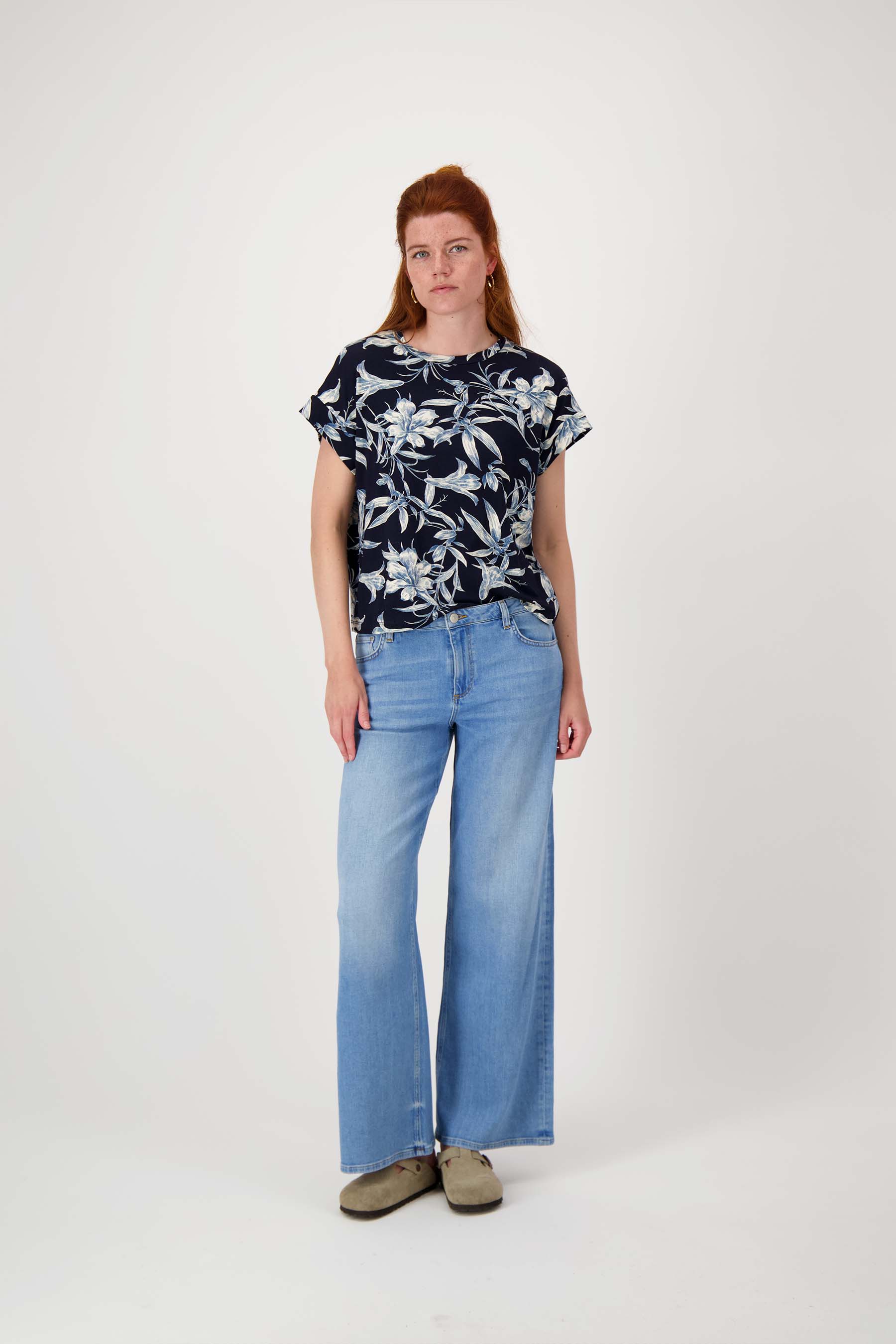 jersey top met bloemprint | summer navy / off white - Image 3