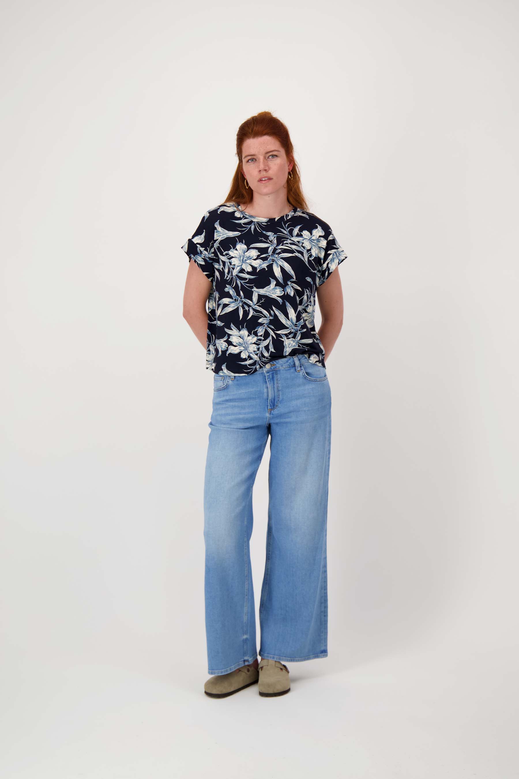 jersey top met bloemprint | summer navy / off white - Image 4