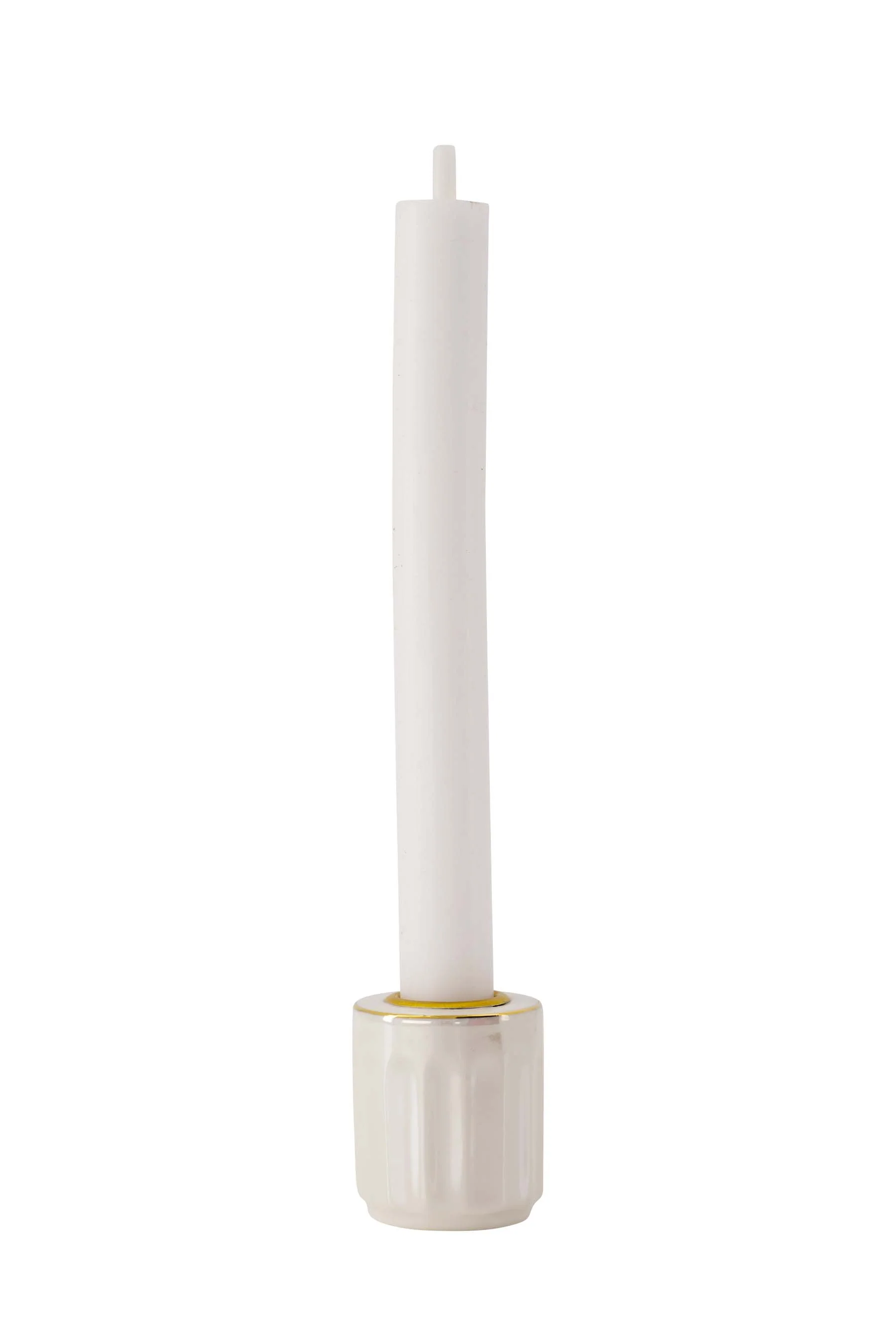 kandelaar keramiek parelmoer ribbel | white / gold