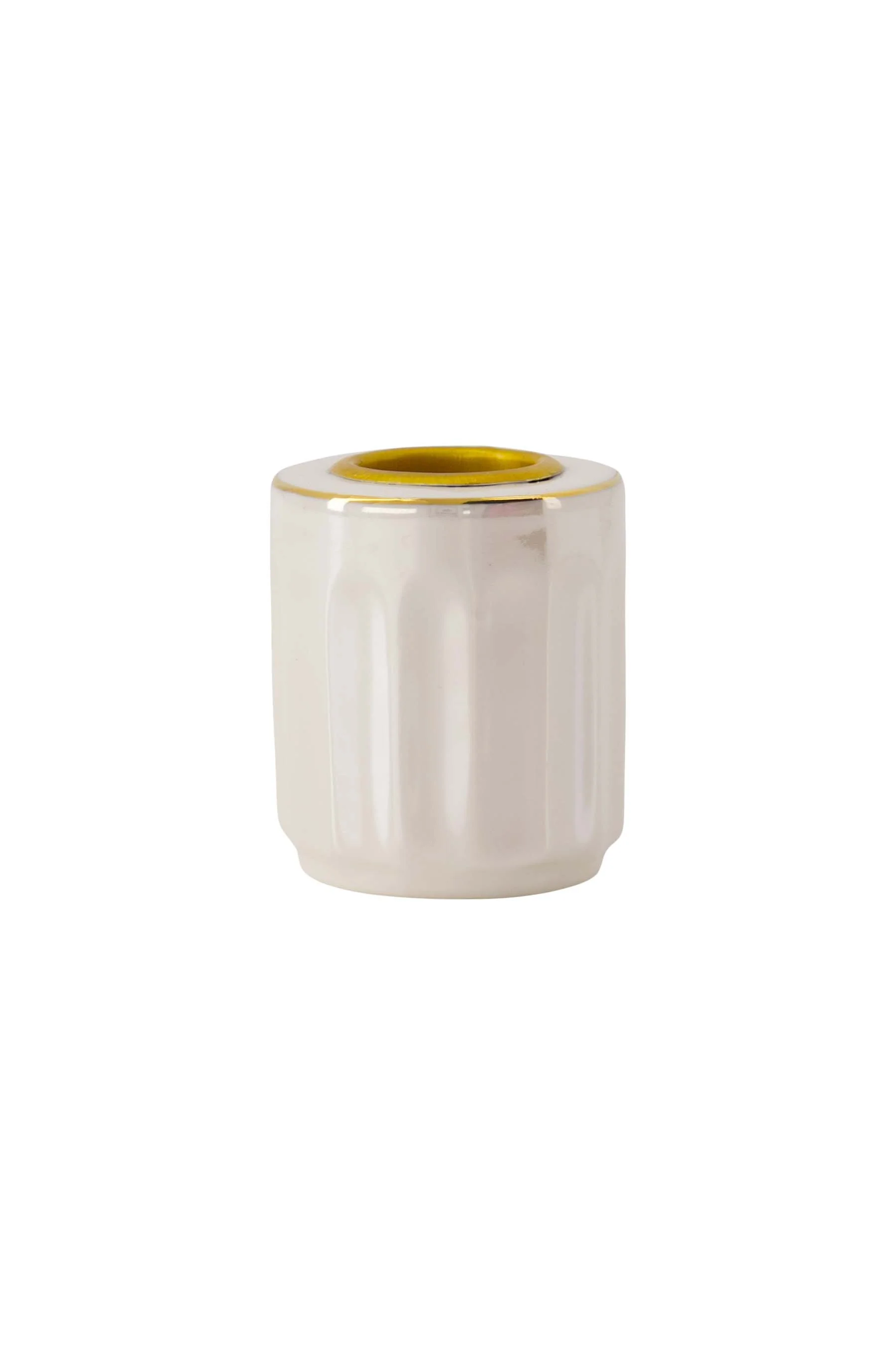 kandelaar keramiek parelmoer ribbel | white / gold - Image 2