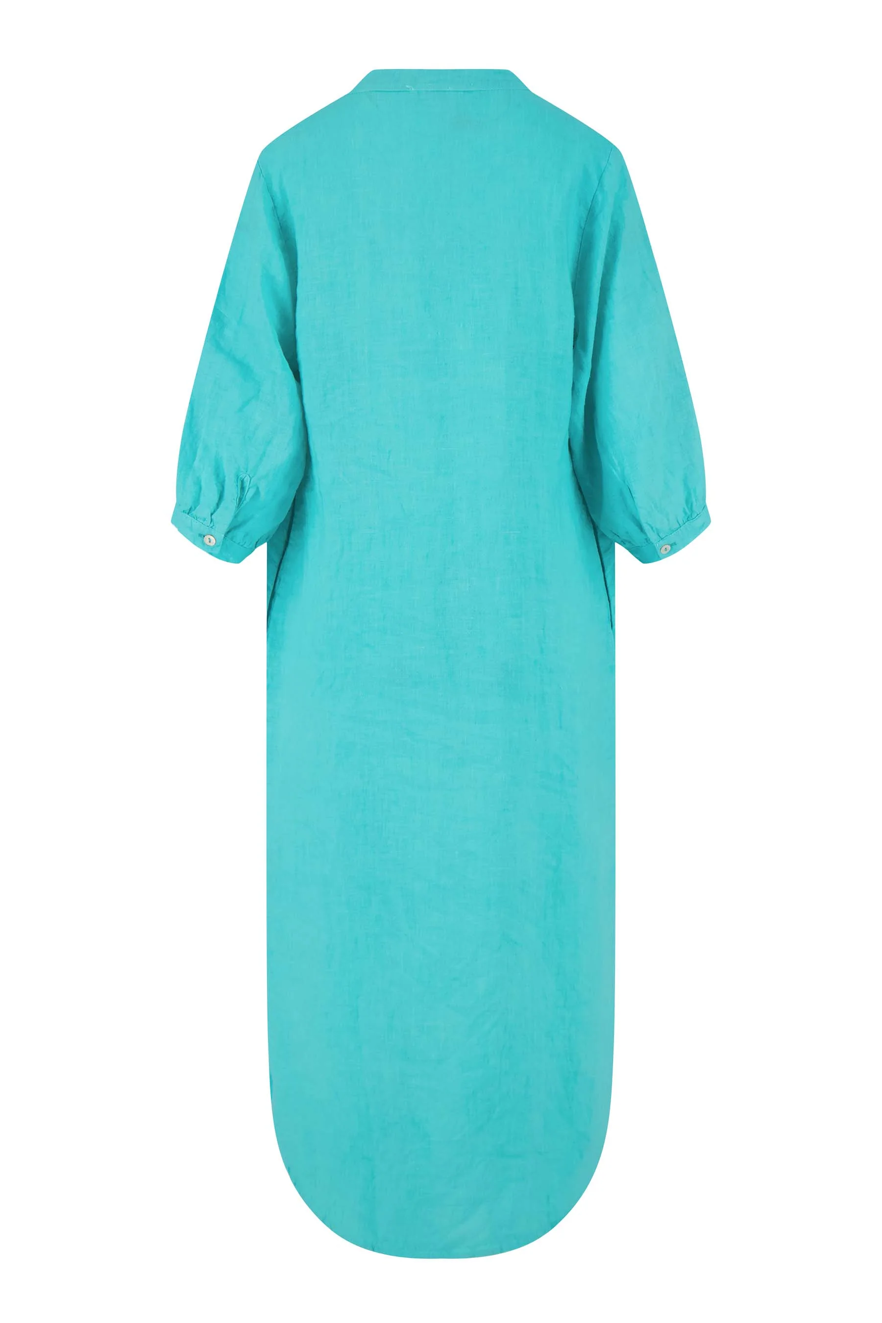 lange linnen doorknoop jurk | turquoise - Image 6
