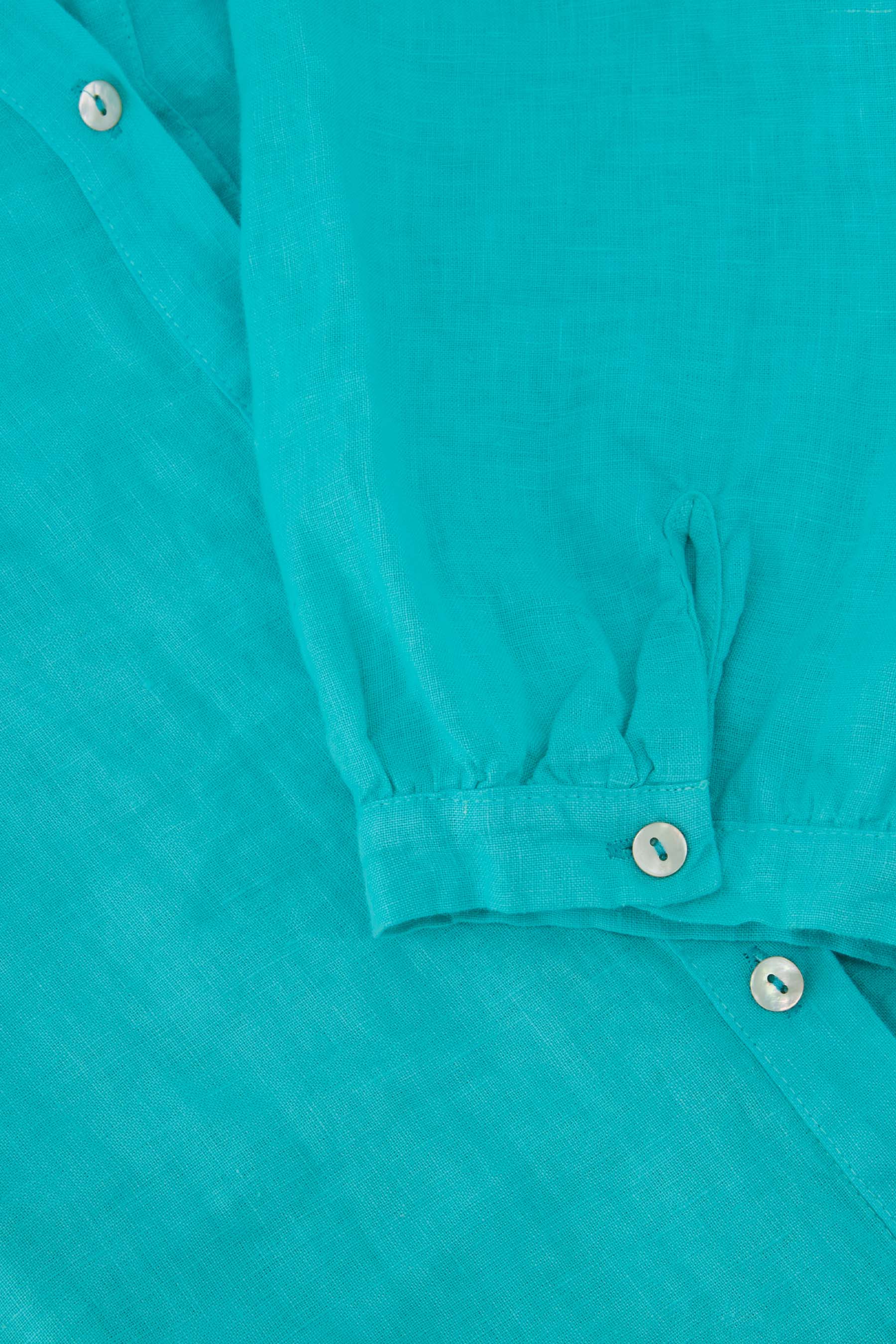 lange linnen doorknoop jurk | turquoise - Image 7