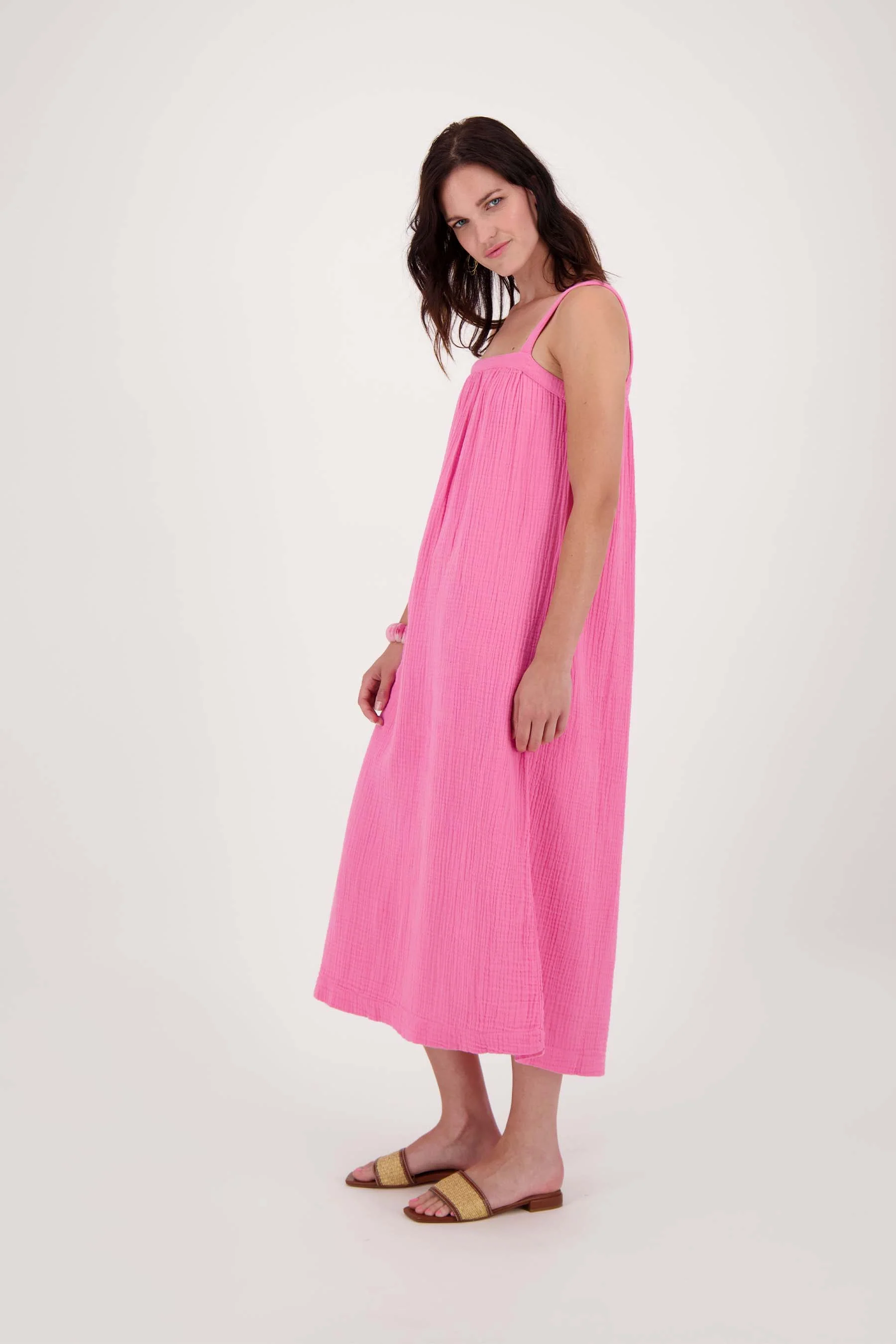 lange mousseline jurk | fel roze - Image 3