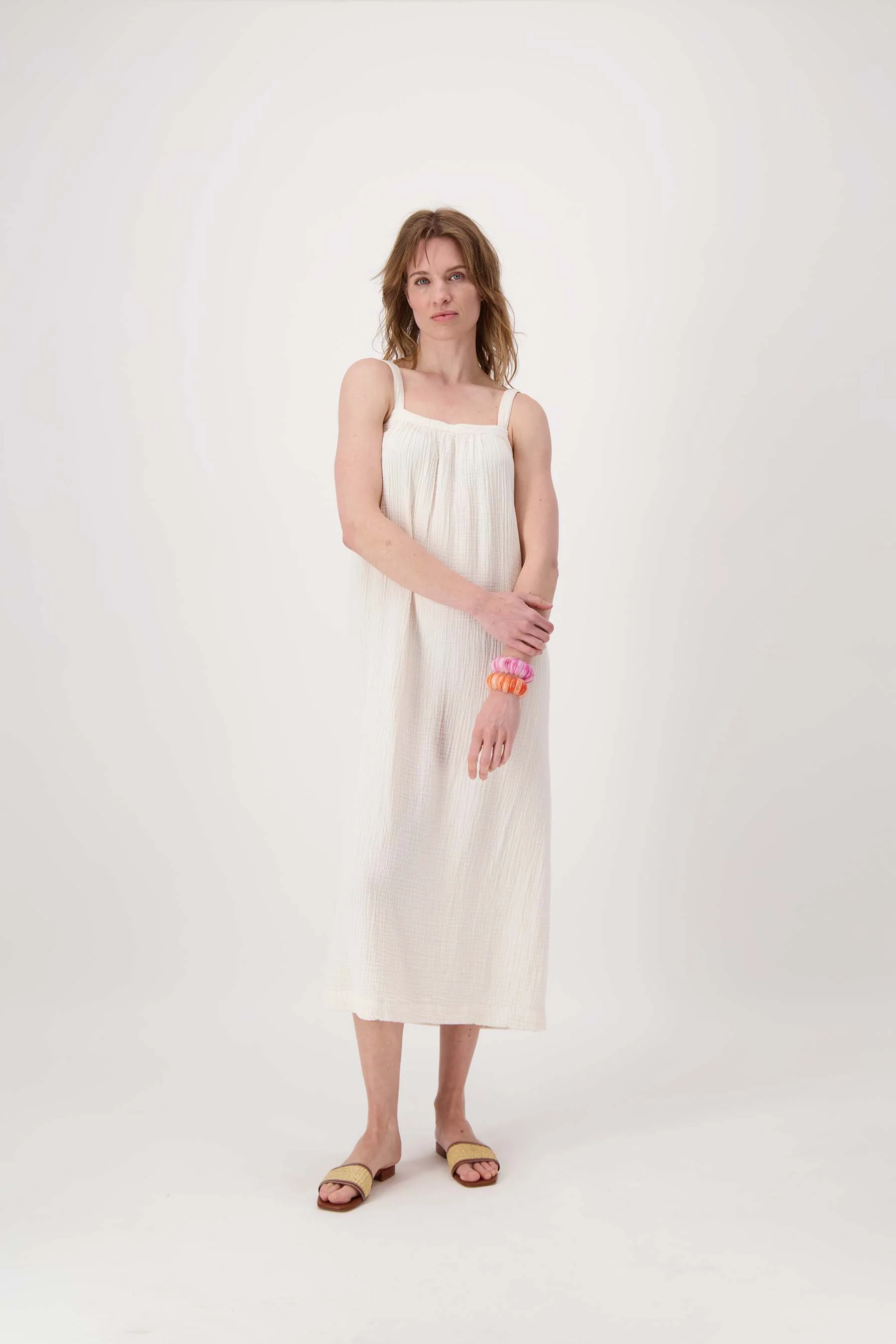 lange mousseline jurk | off white - Image 3