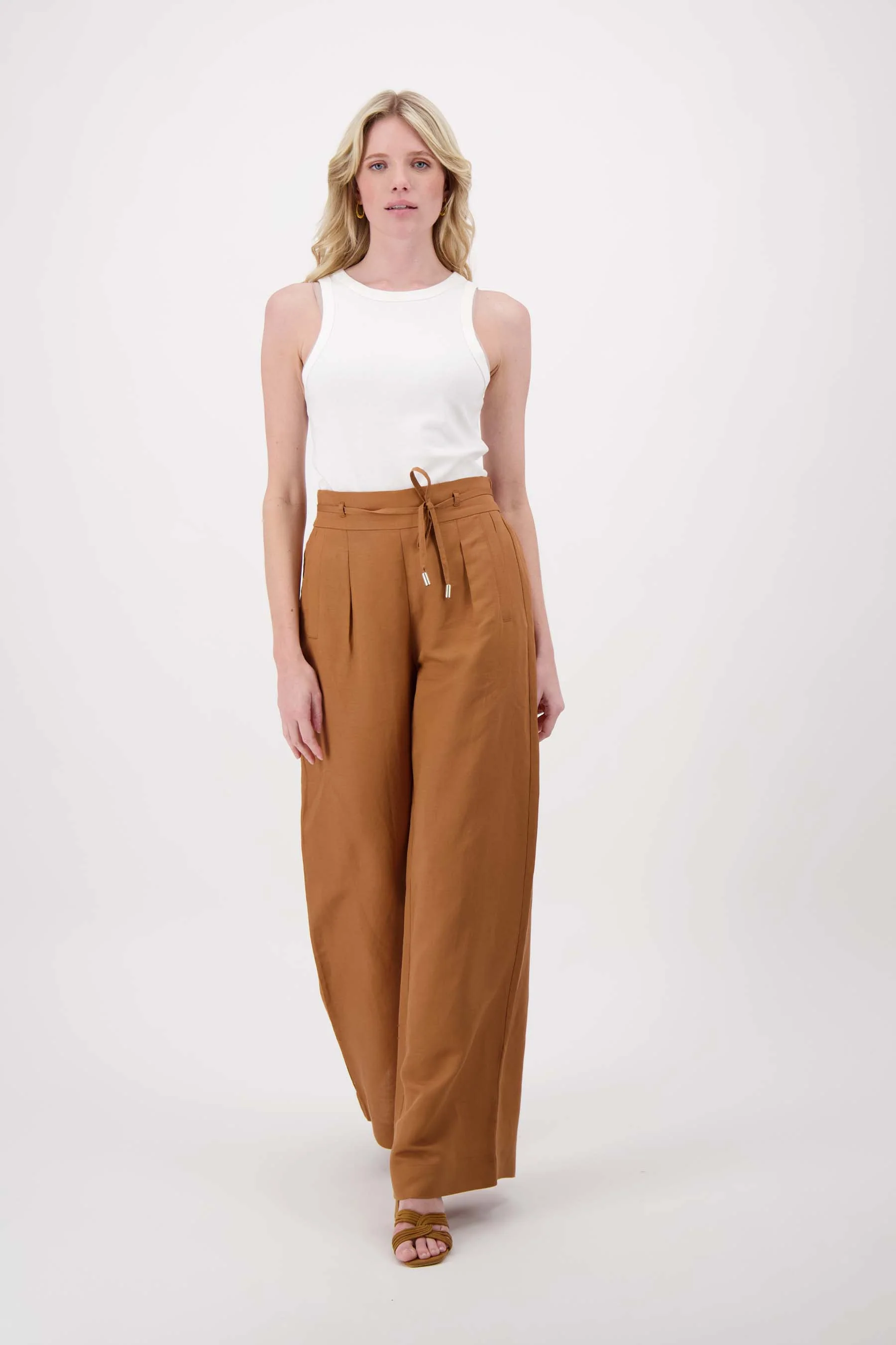 linnen broek met riempje | warm camel - Image 3