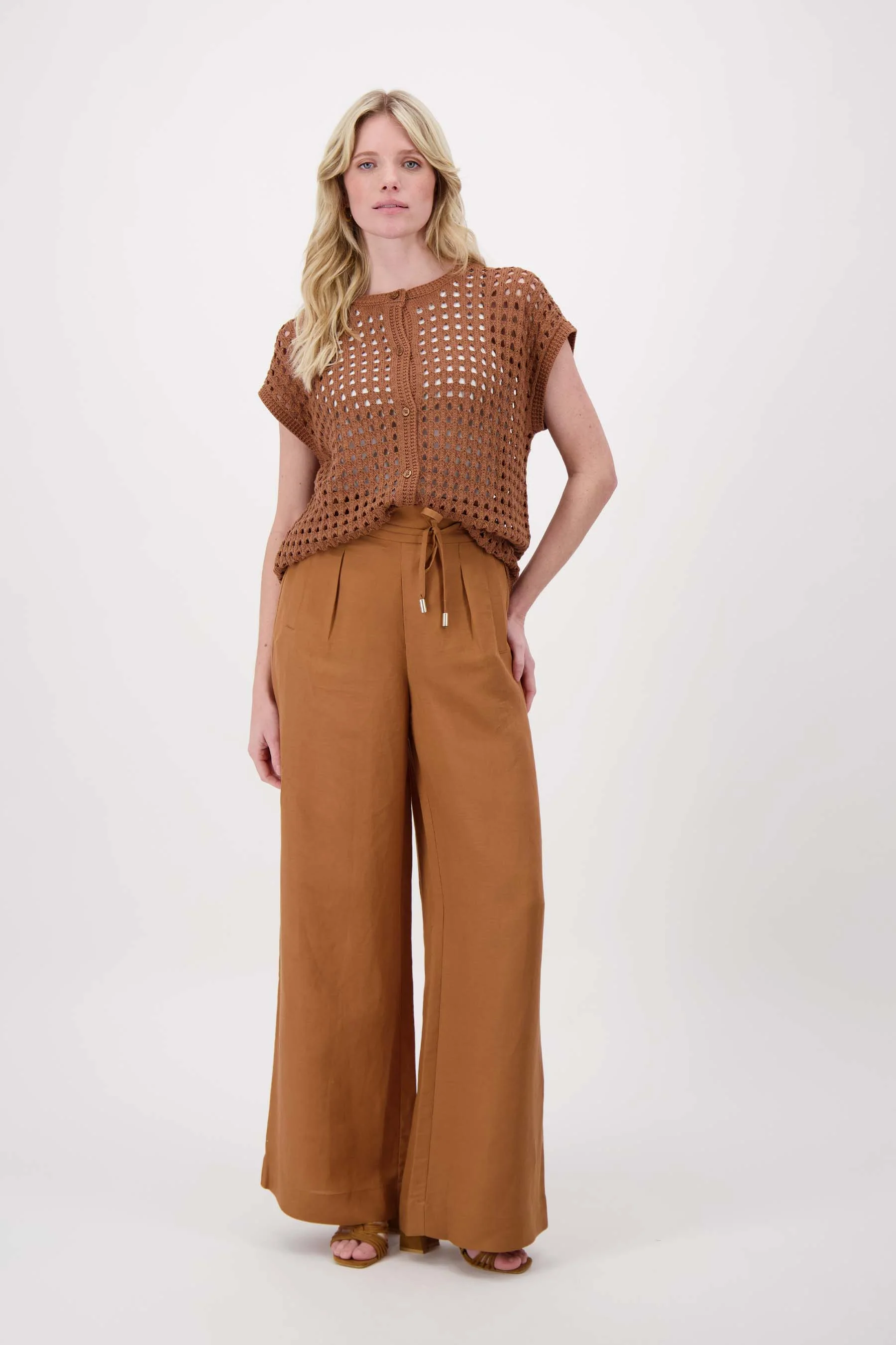 linnen broek met riempje | warm camel - Image 7