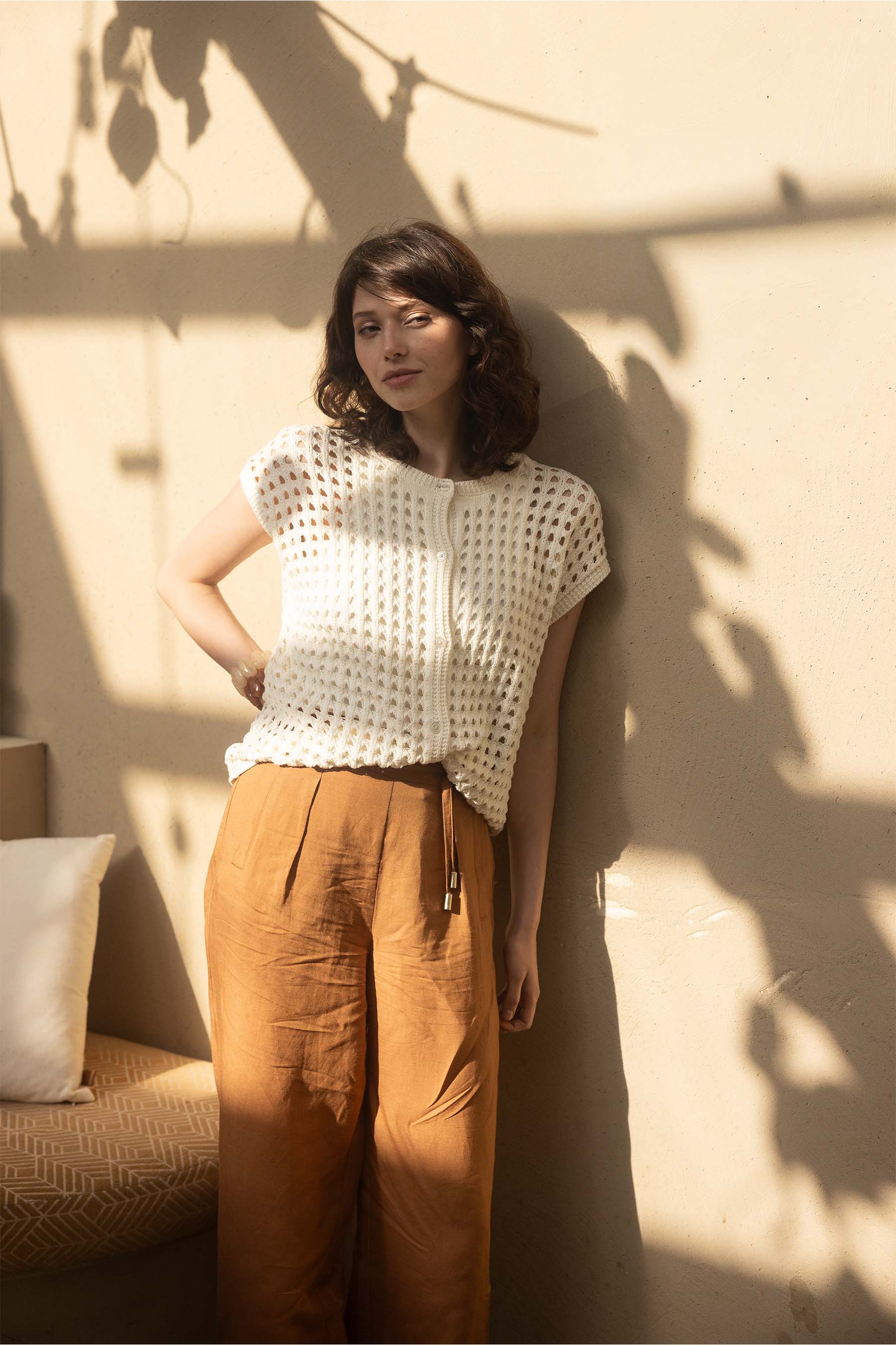 linnen broek met riempje | warm camel - Image 8