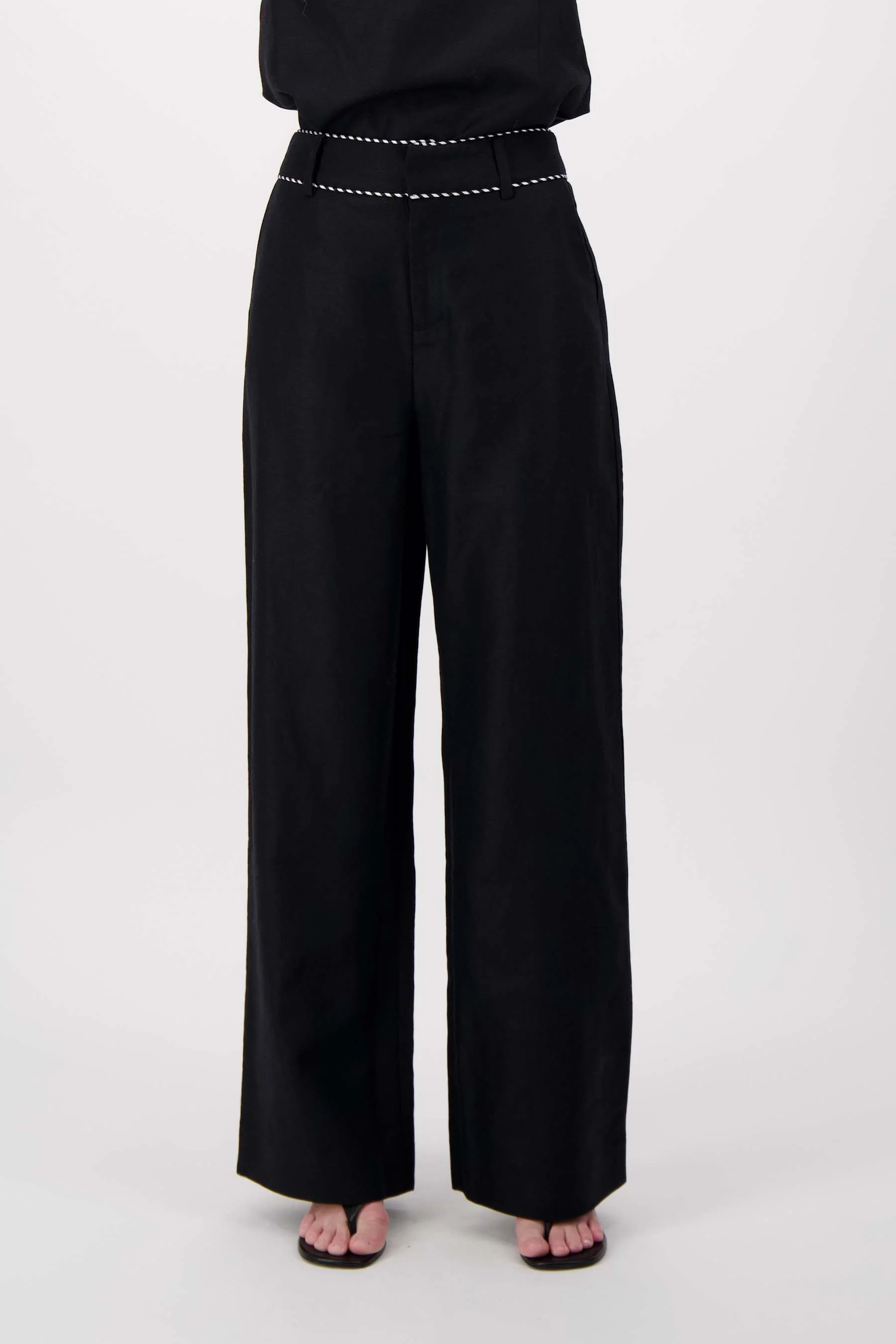linnen broek met tape details | black - Image 2
