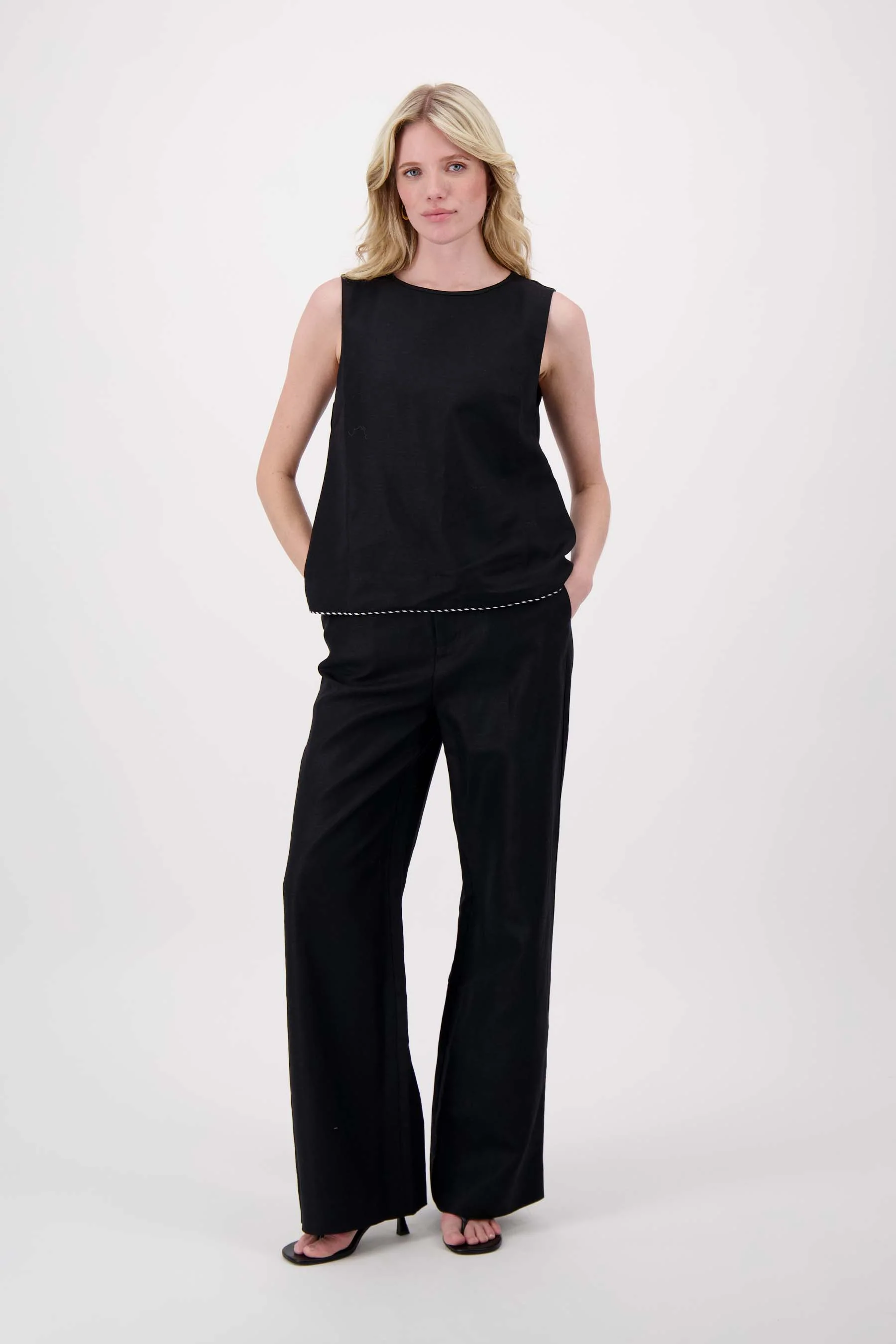 linnen broek met tape details | black - Image 3
