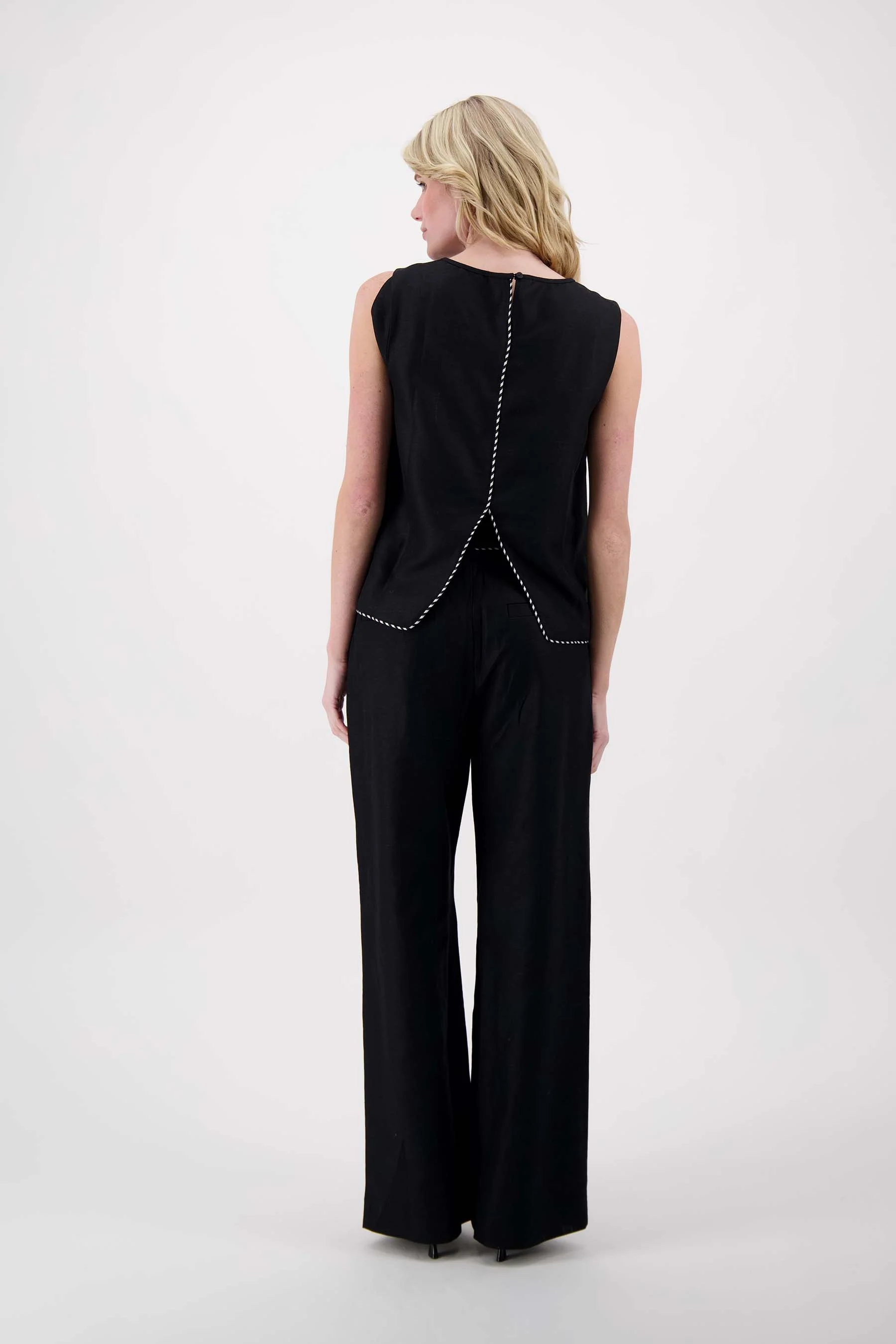 linnen broek met tape details | black - Image 4
