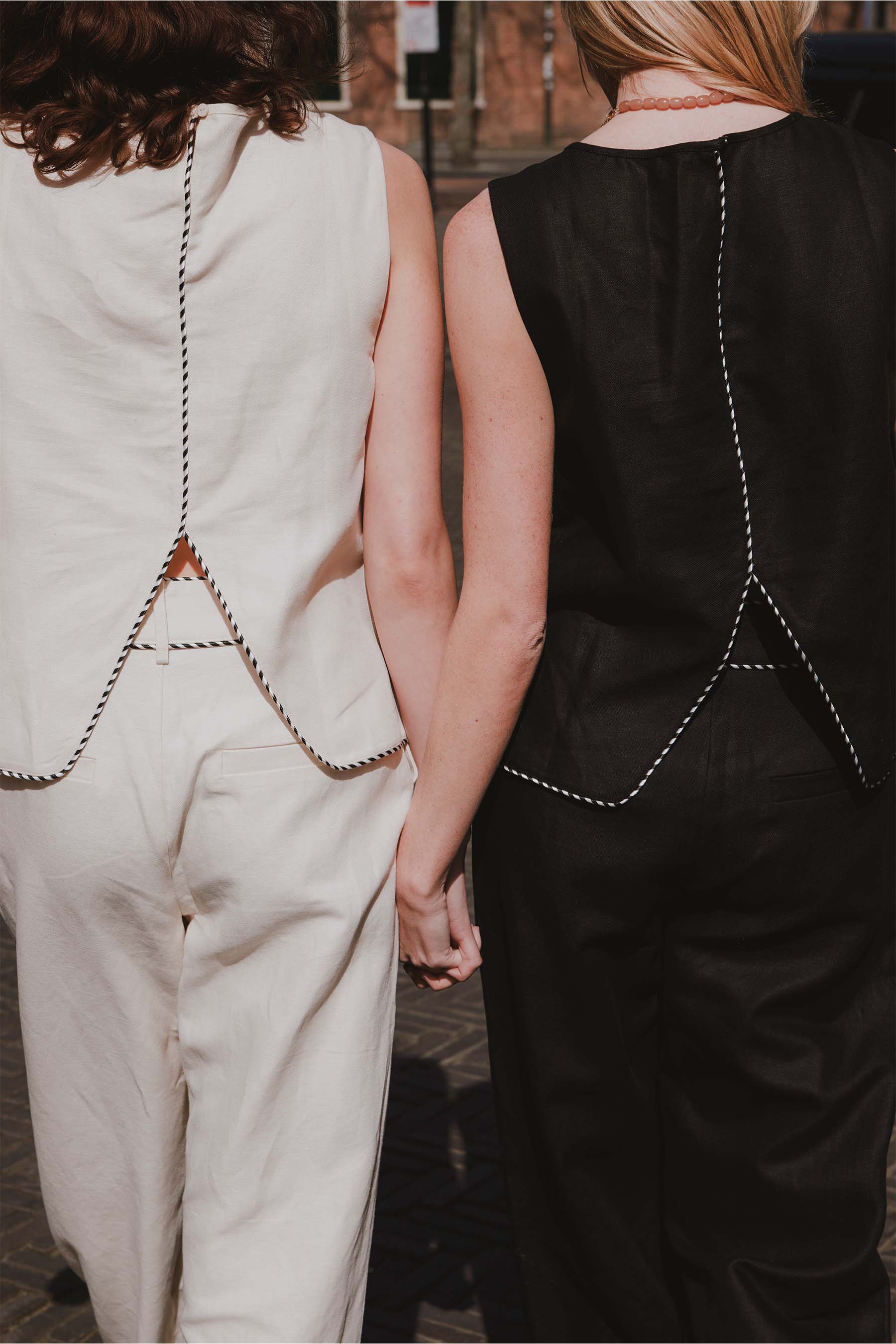linnen broek met tape details | black - Image 5