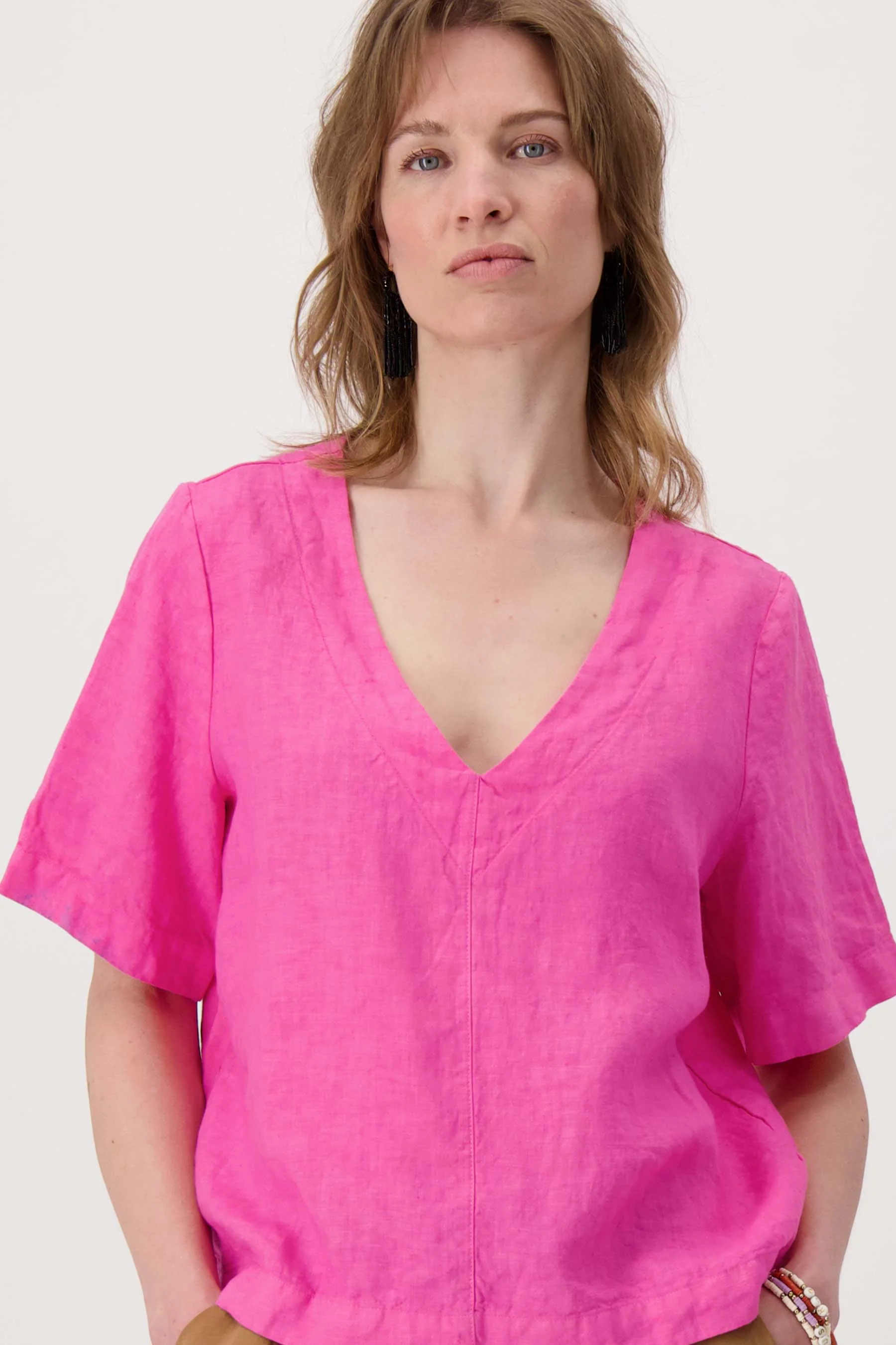 linnen v-hals top | fel roze