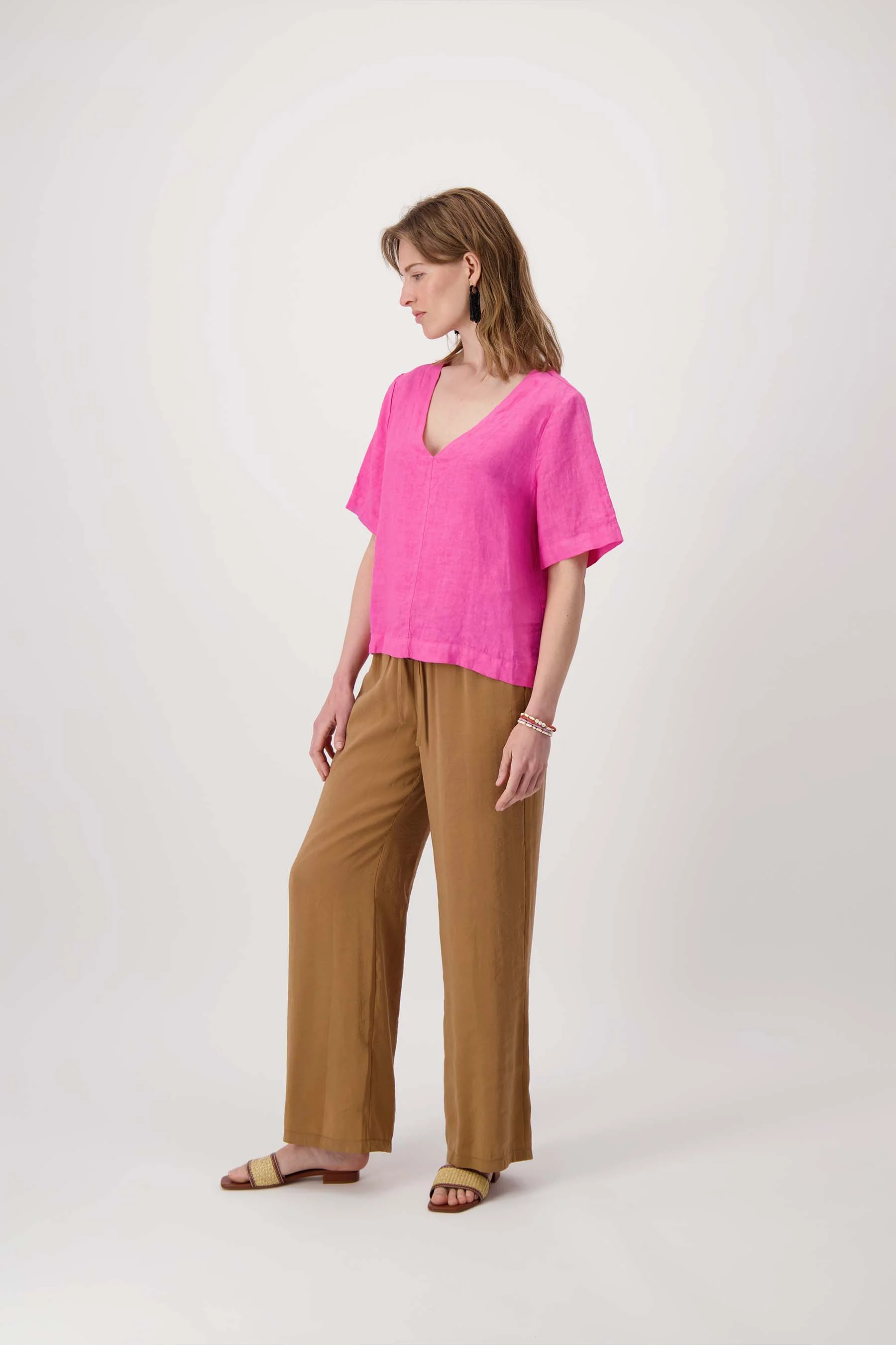 linnen v-hals top | fel roze - Image 2