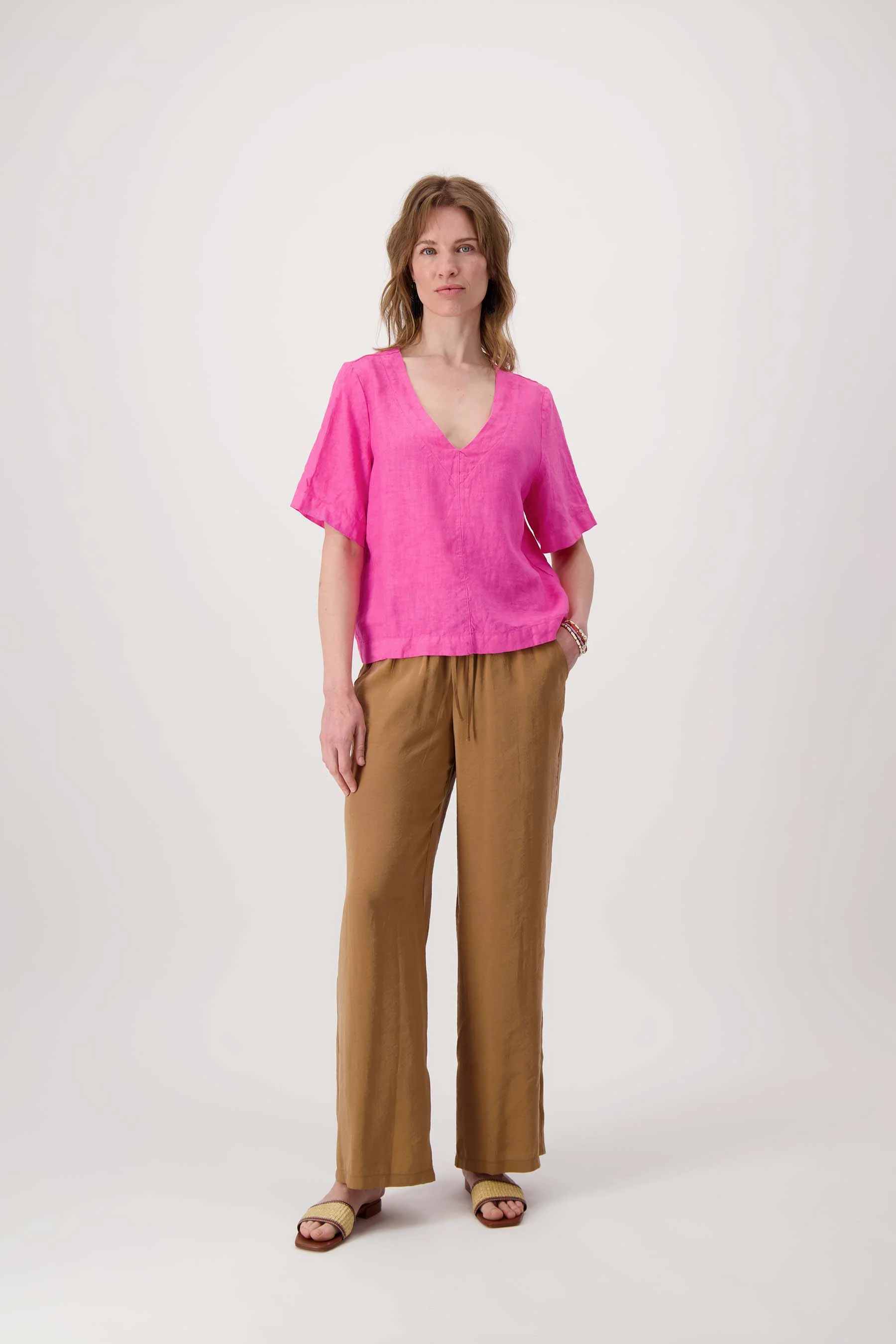 linnen v-hals top | fel roze - Image 3