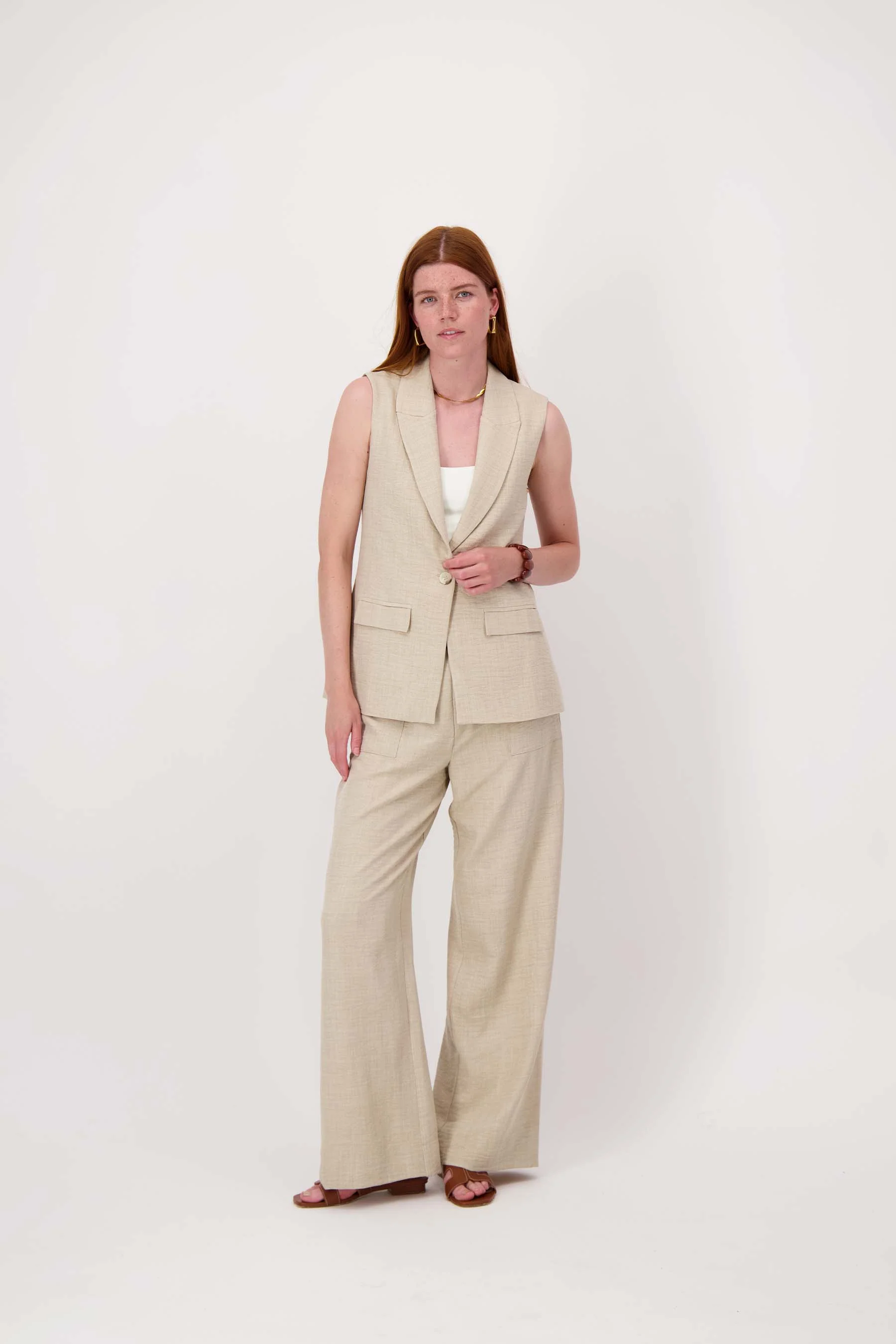 losvallende broek met stretch | soft sand - Image 2