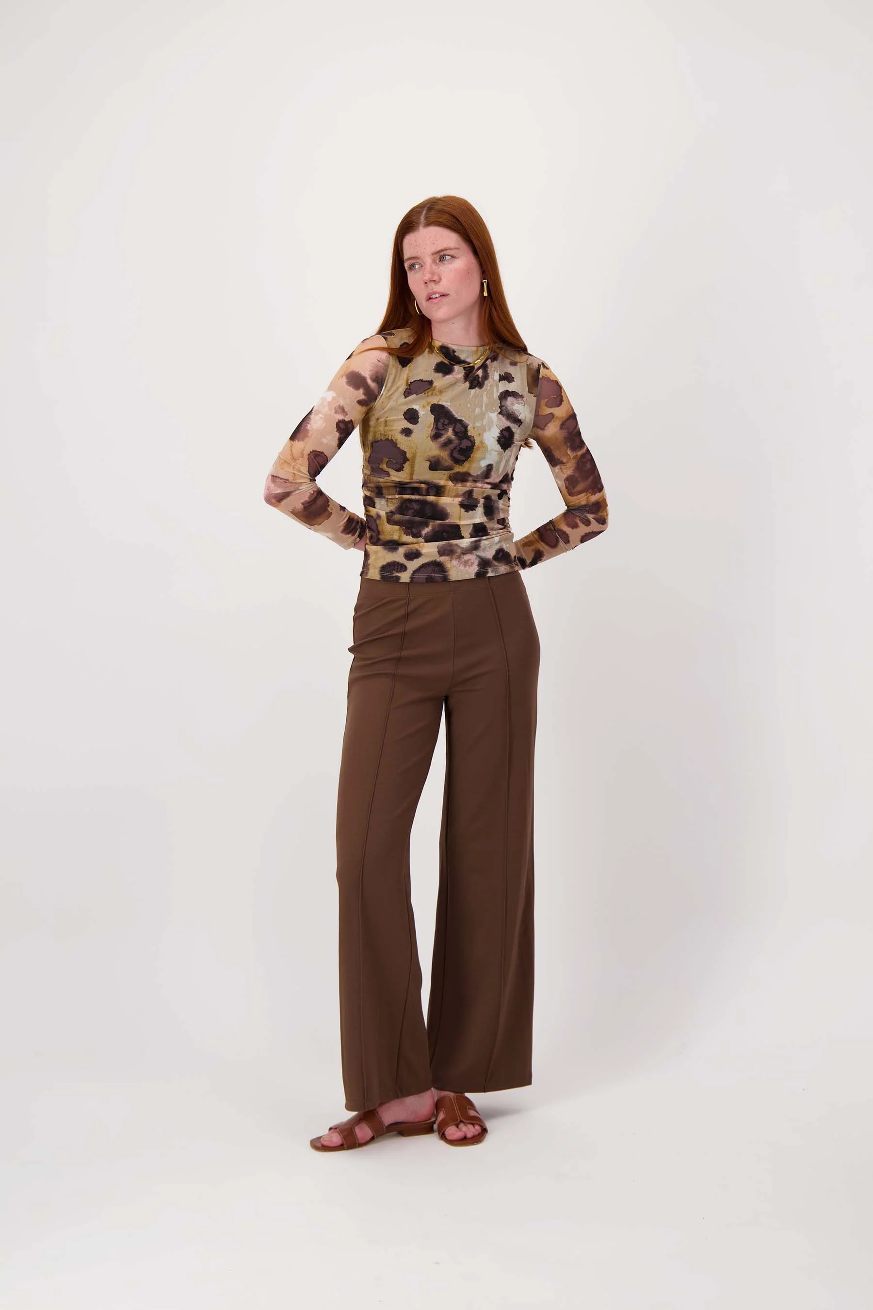 mesh top met vlekken print | choco / sand / light pink - Image 4